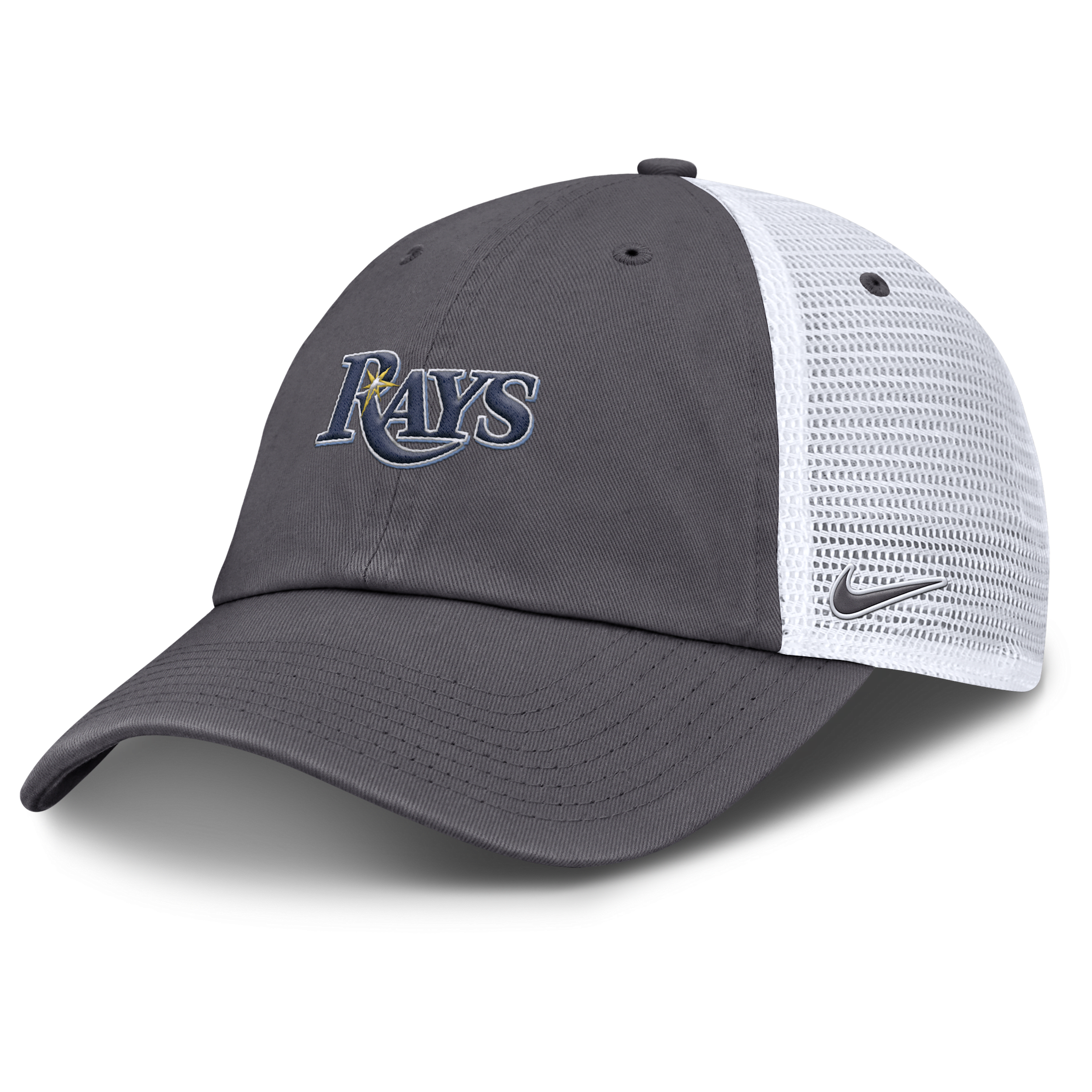 Nike Tampa Bay Rays Wordmark Club Men's Mlb Trucker Adjustable Hat In Grey