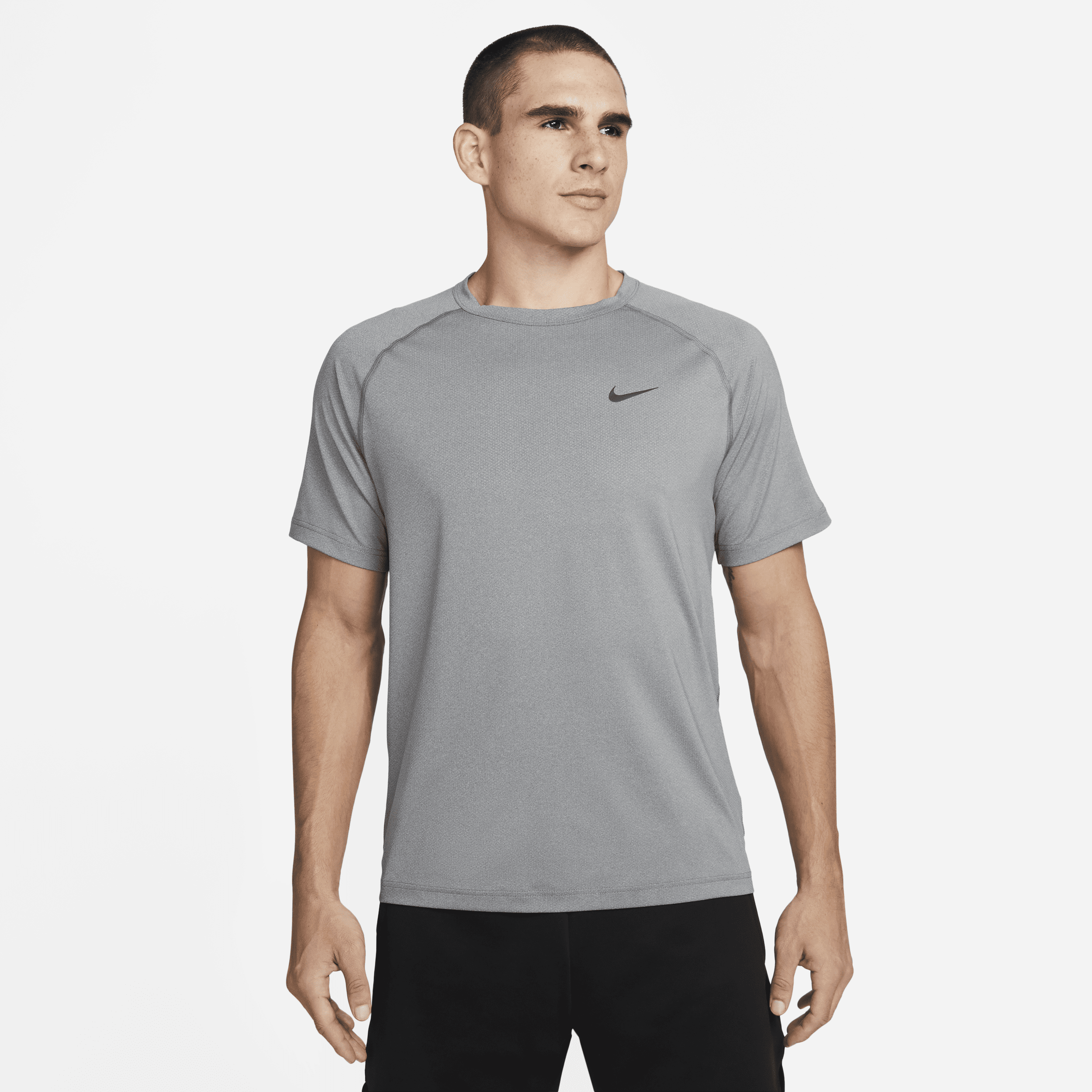 Shop Nike Men's Ready Dri-fit Short-sleeve Fitness Top In Grey