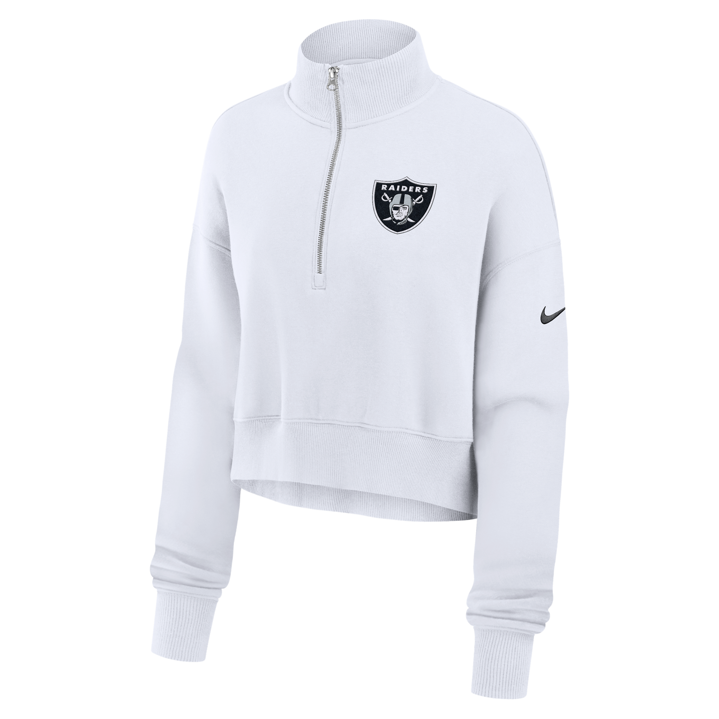 Las Vegas Raiders Primetime Phoenix Nike Women's NFL Oversized Cropped 1/4-Zip Crew in White | 01N910A8D-LCD