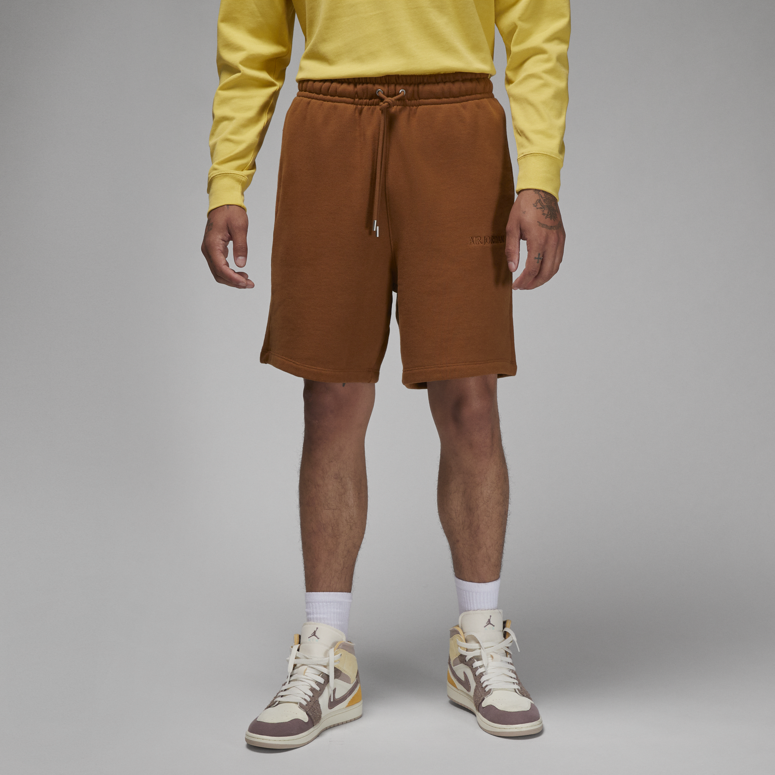 Jordan Men's Air  Wordmark Fleece Shorts In Brown