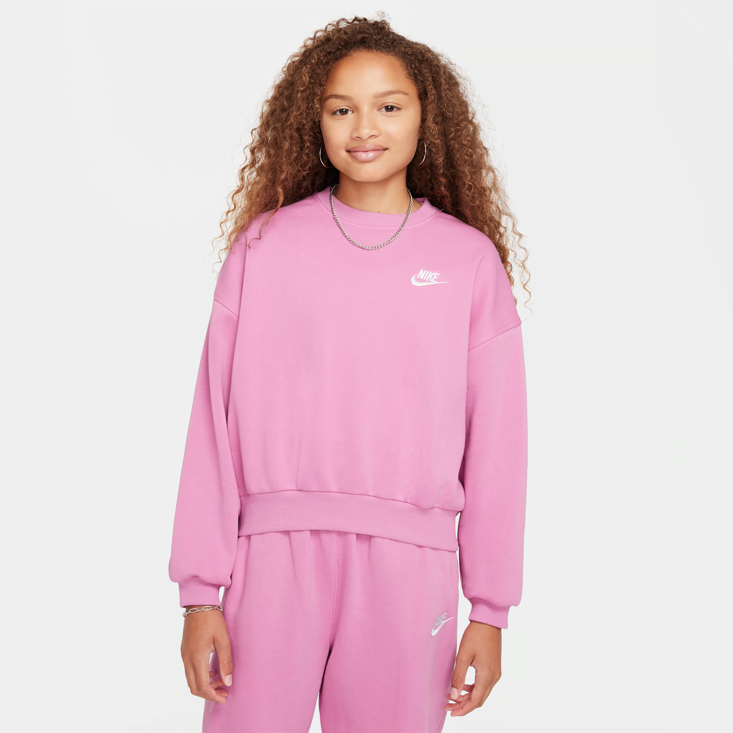 Nike Women's Sportswear Club Fleece Girls' Boxy Crew-neck Sweatshirt In Pink