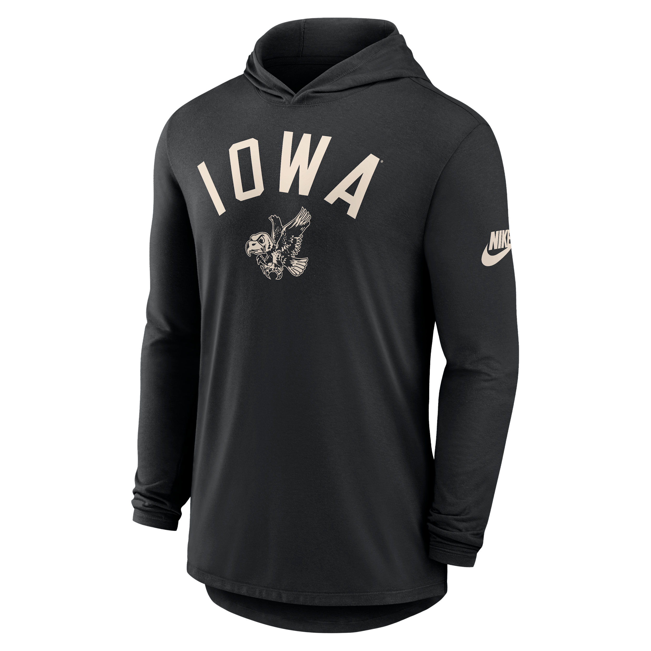 Iowa Legacy Arch Nike Men's Dri-FIT College Long-Sleeve Hooded T-Shirt in Black | 01NB00AIAV-3HJ