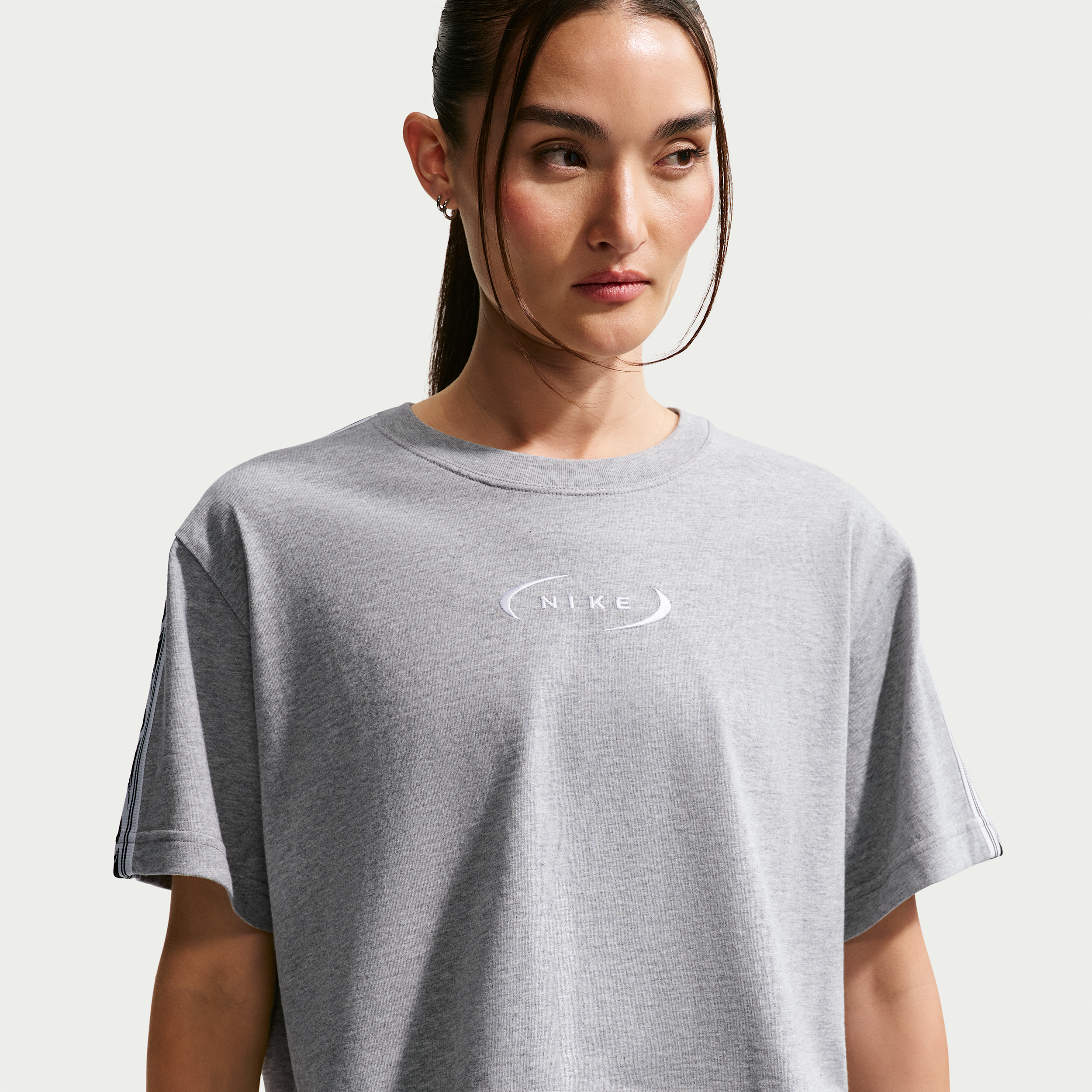 Women's Nike Sportswear Classic Loose Cropped T-Shirt in Grey | IR7869-063
