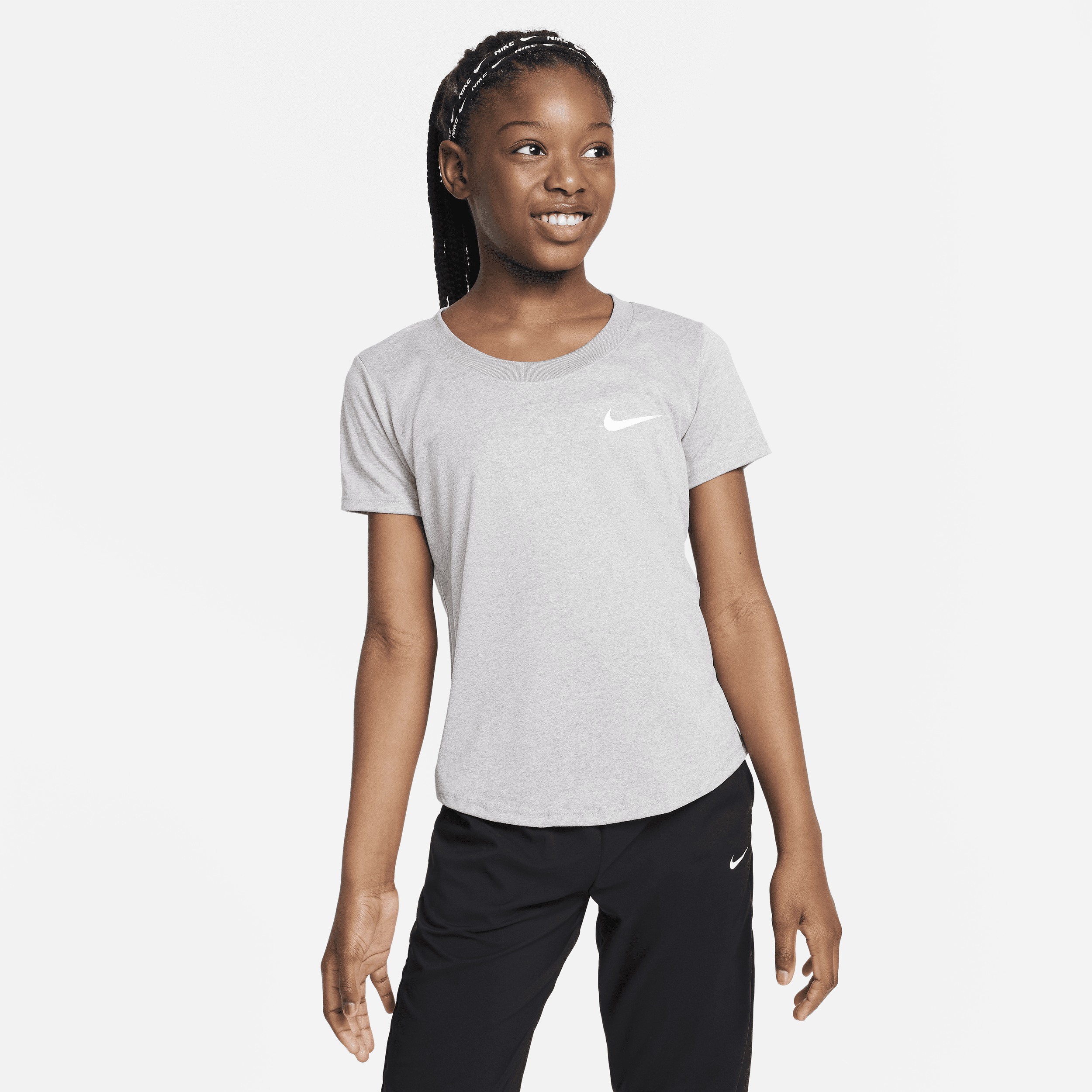 Nike Dri-fit Big Kids' (girls') Training T-shirt In Grey