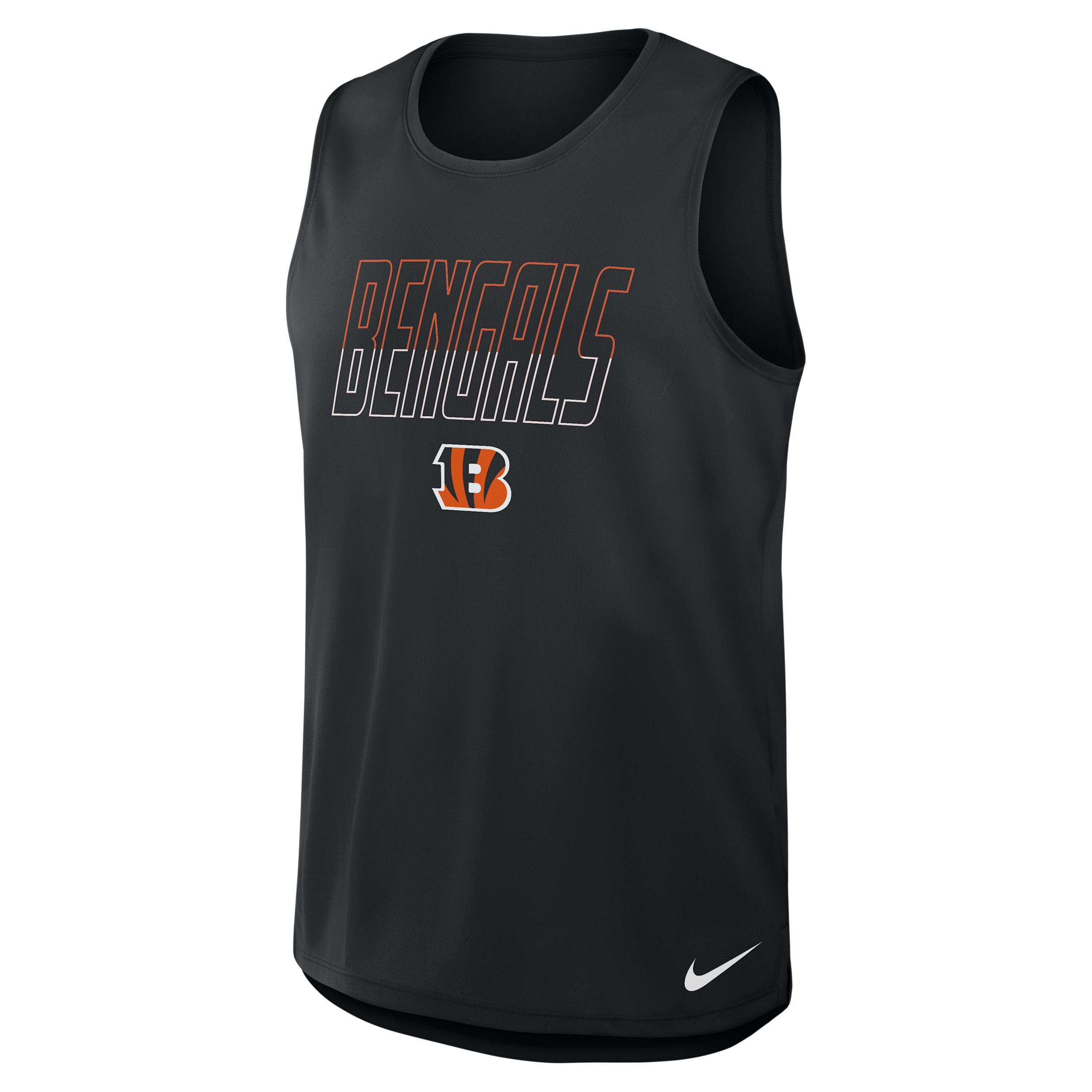 Nike Men's Cincinnati Bengals Kickoff Miler Sleeveless Crew Neck Droptail Hem Tank Top - Black