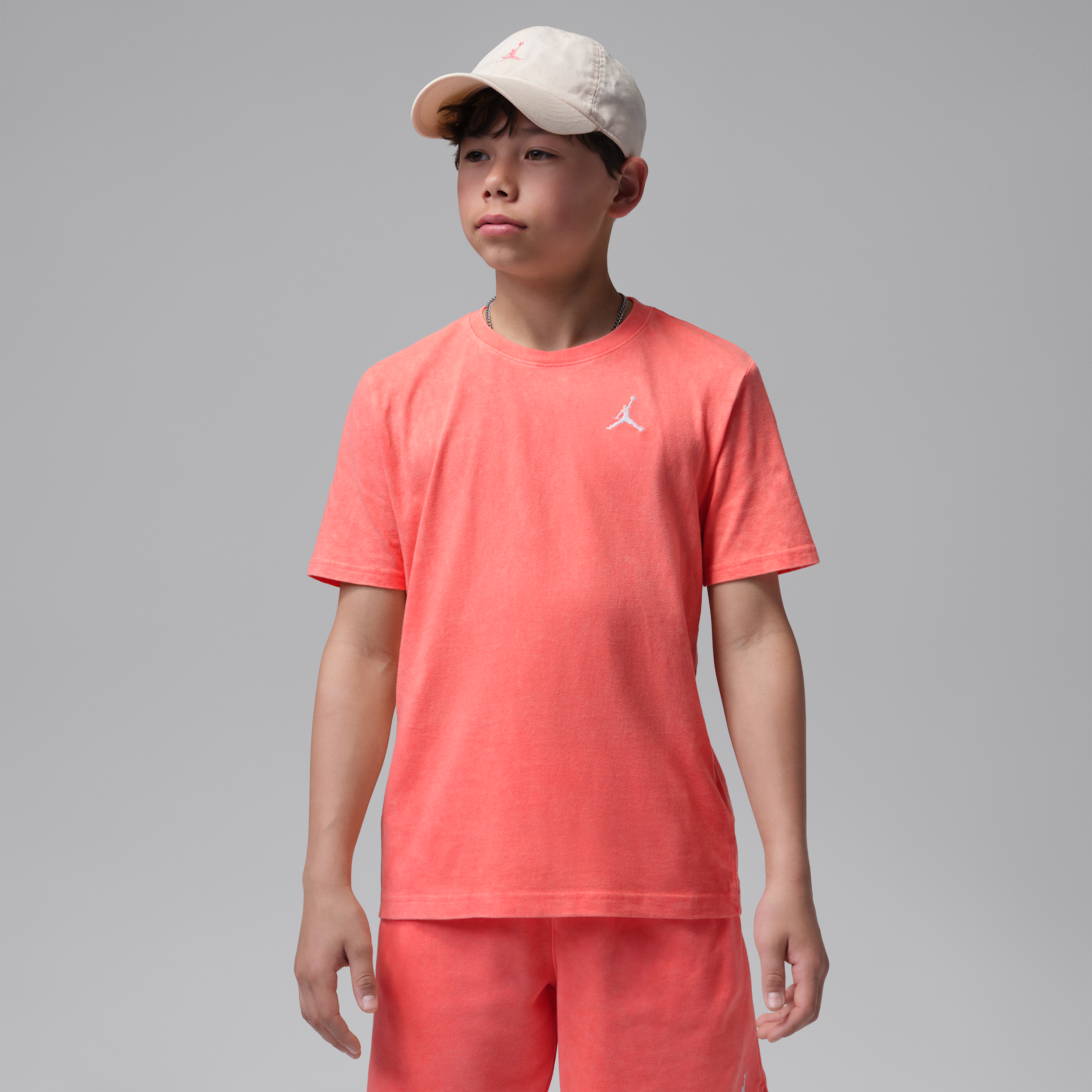 Jordan Big Kids' Air Embroidered Acid Wash T-Shirt in Orange | 95F934-N45