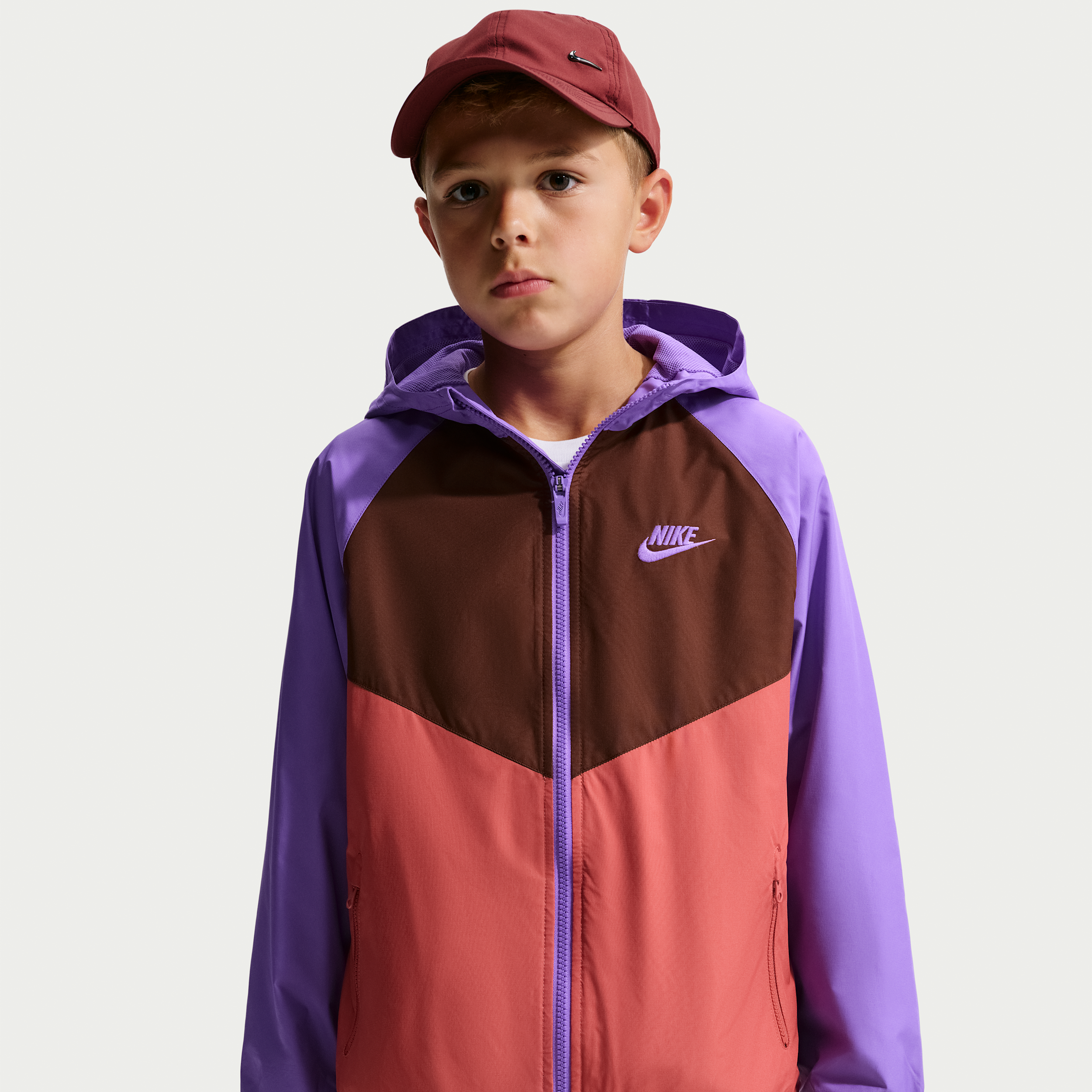 Nike Sportswear Windrunner Big Kids' Hooded Repel Jacket in Purple | IF2821-529