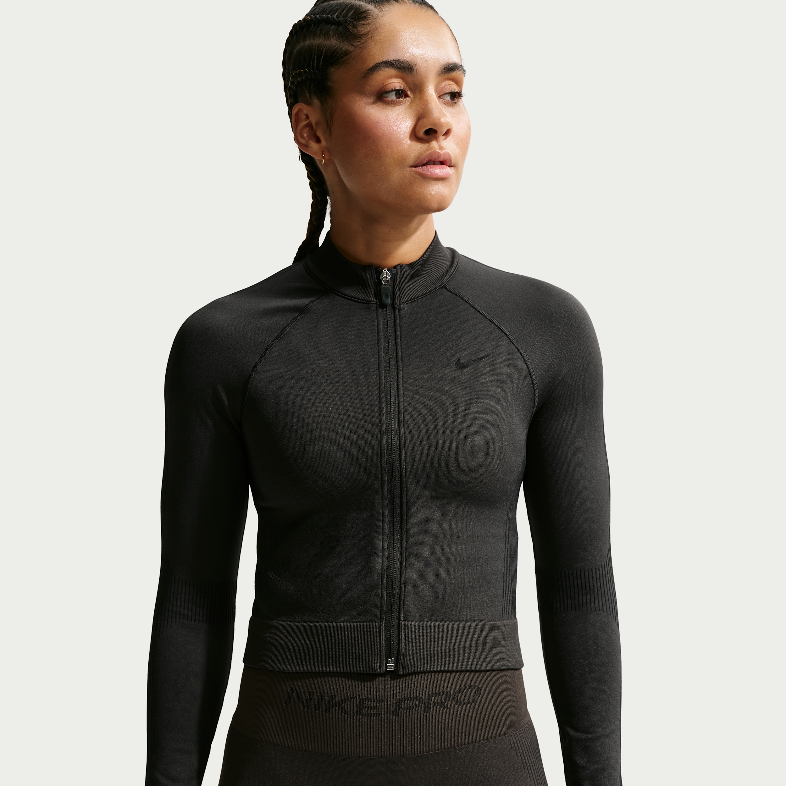 Women's Nike Pro Seamless Full-Zip Training Top in Grey | IO4466-070