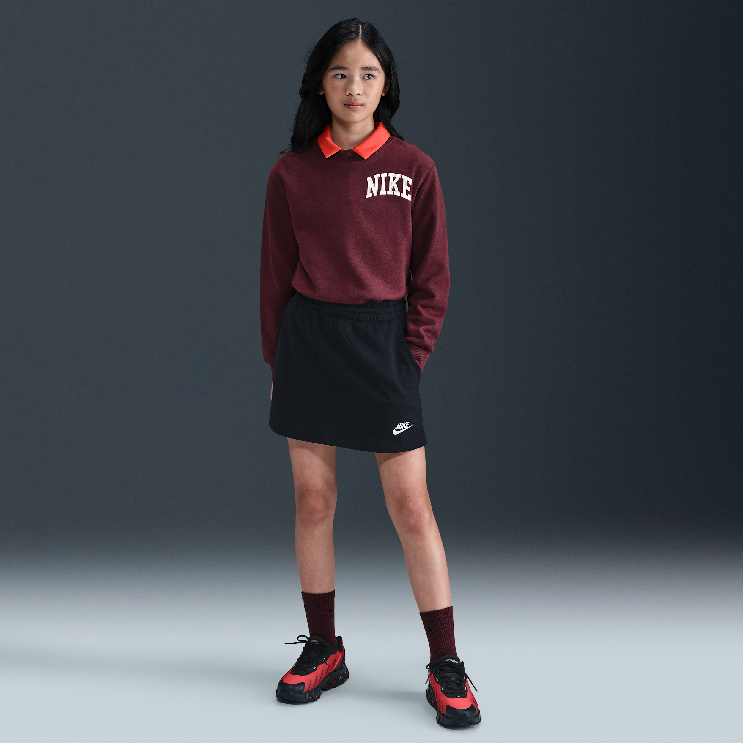 Nike Sportswear Club Big Kids' (Girls') French Terry Skirt in Black | HQ9432-010