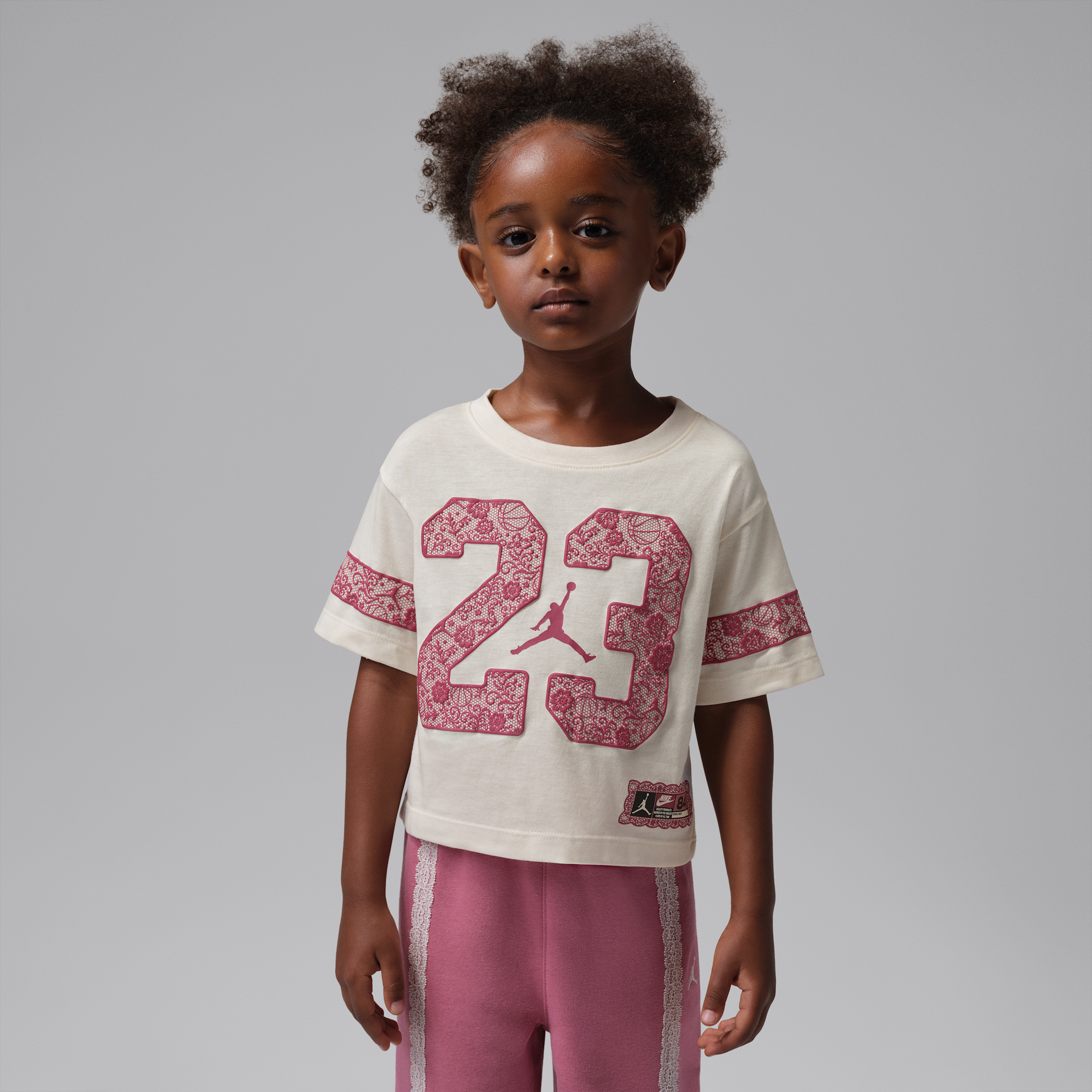 Jordan Little Kids' Floral Lace T-Shirt in White | 35G053-W9R