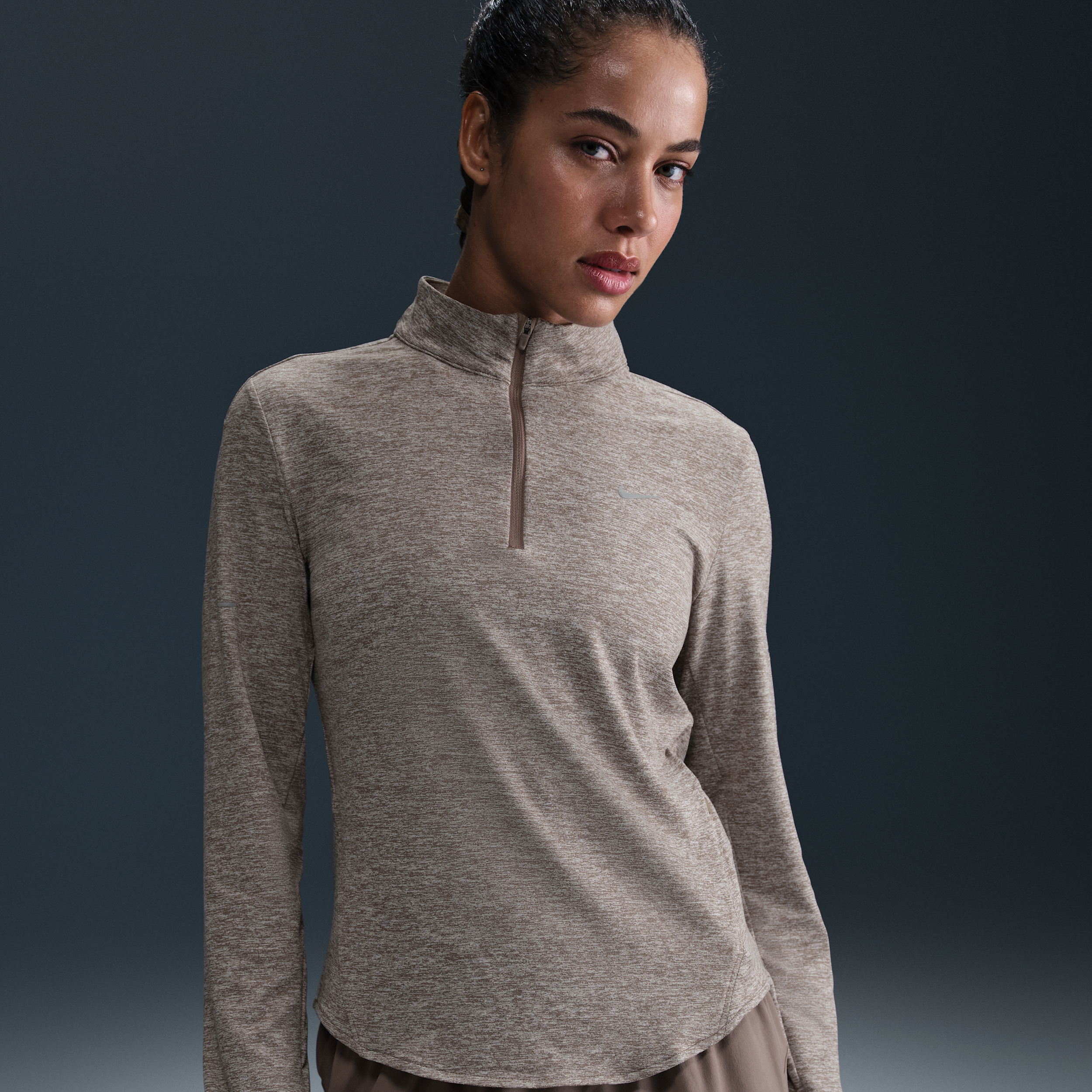 Nike Swift Dri-fit Uv Half Zip Running Top In Brown