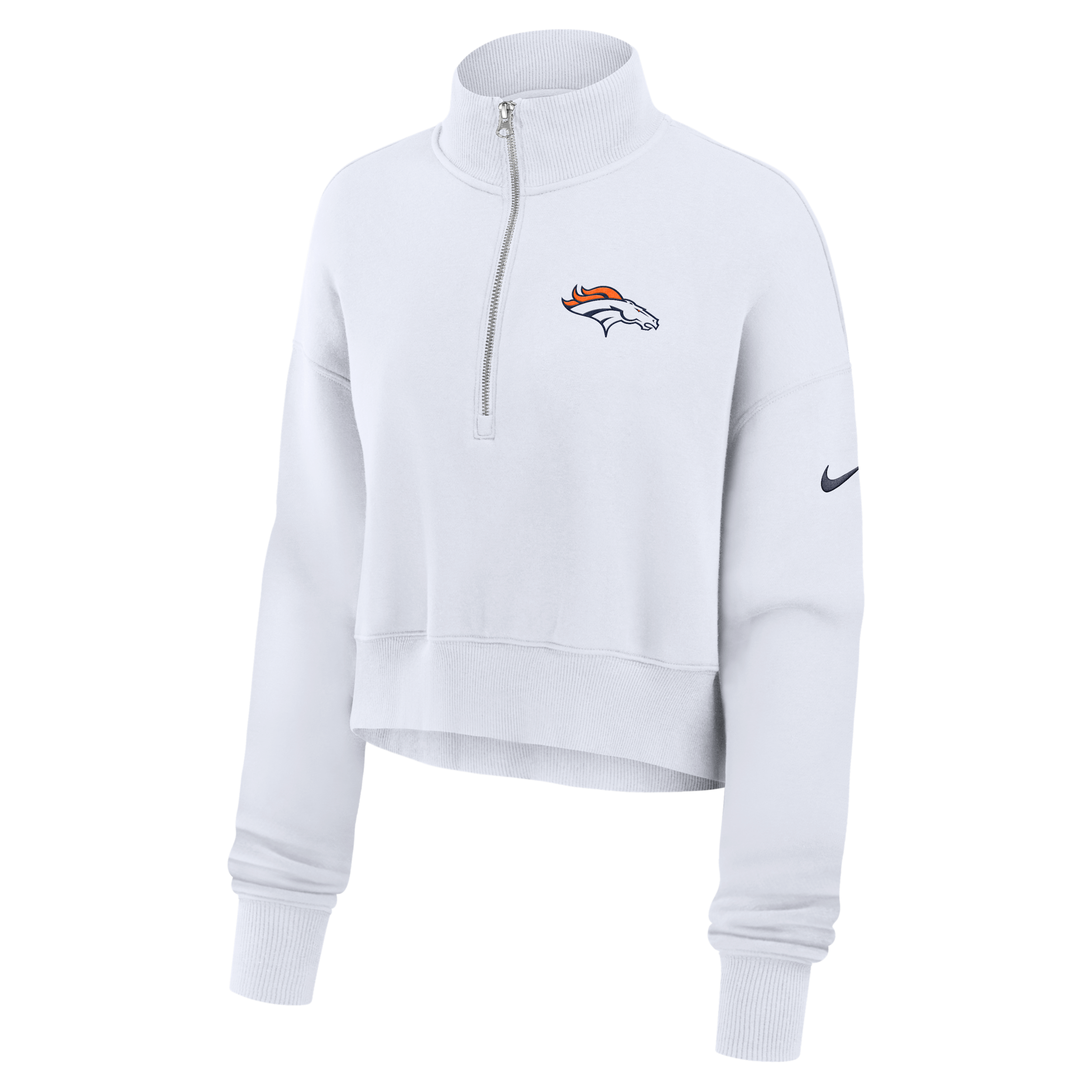 Denver Broncos Primetime Phoenix Nike Women's NFL Oversized Cropped 1/4-Zip Crew in White | 01N910A8W-LCD