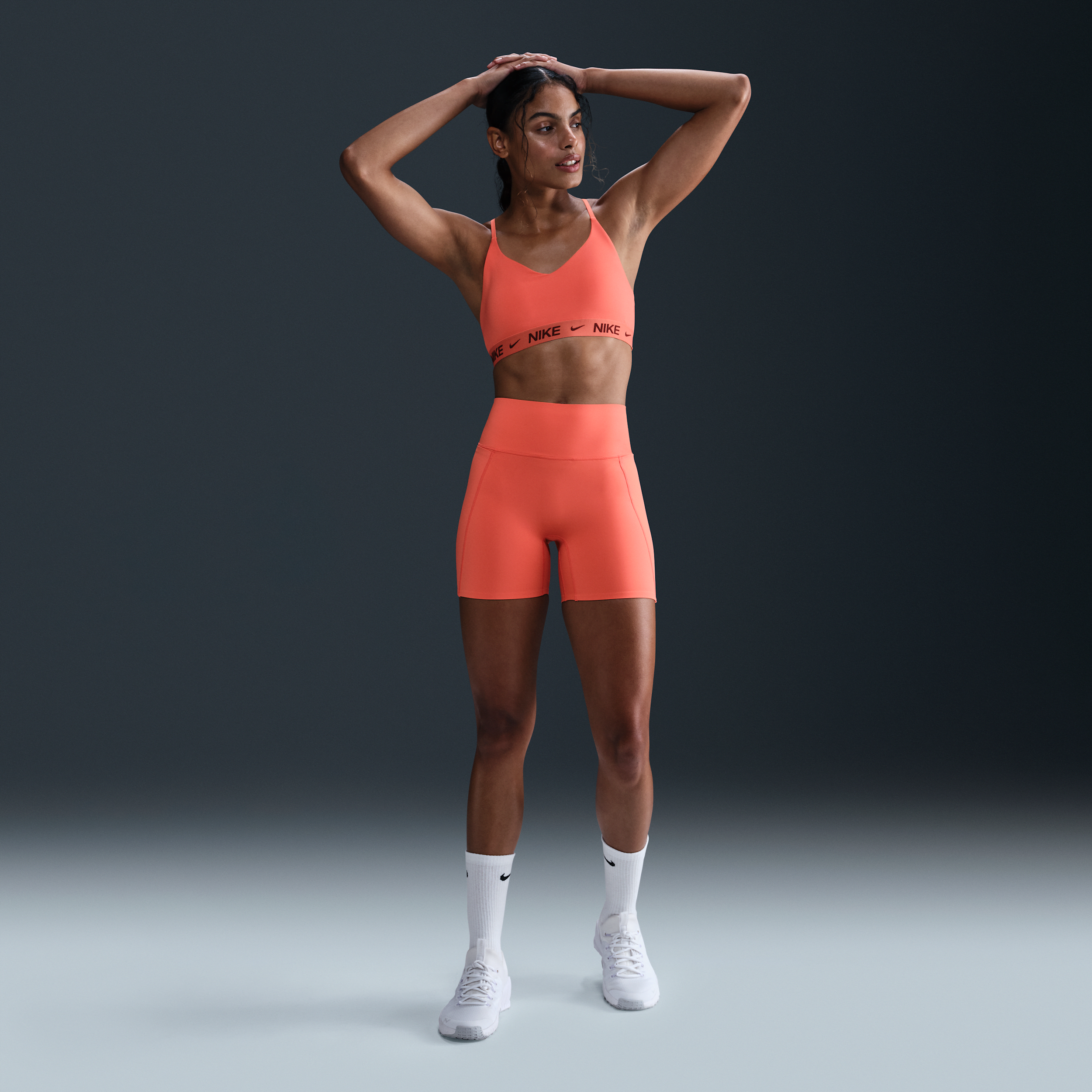 Nike Women's Universa Medium-support High-waisted 5" Biker Shorts With Pockets In Orange