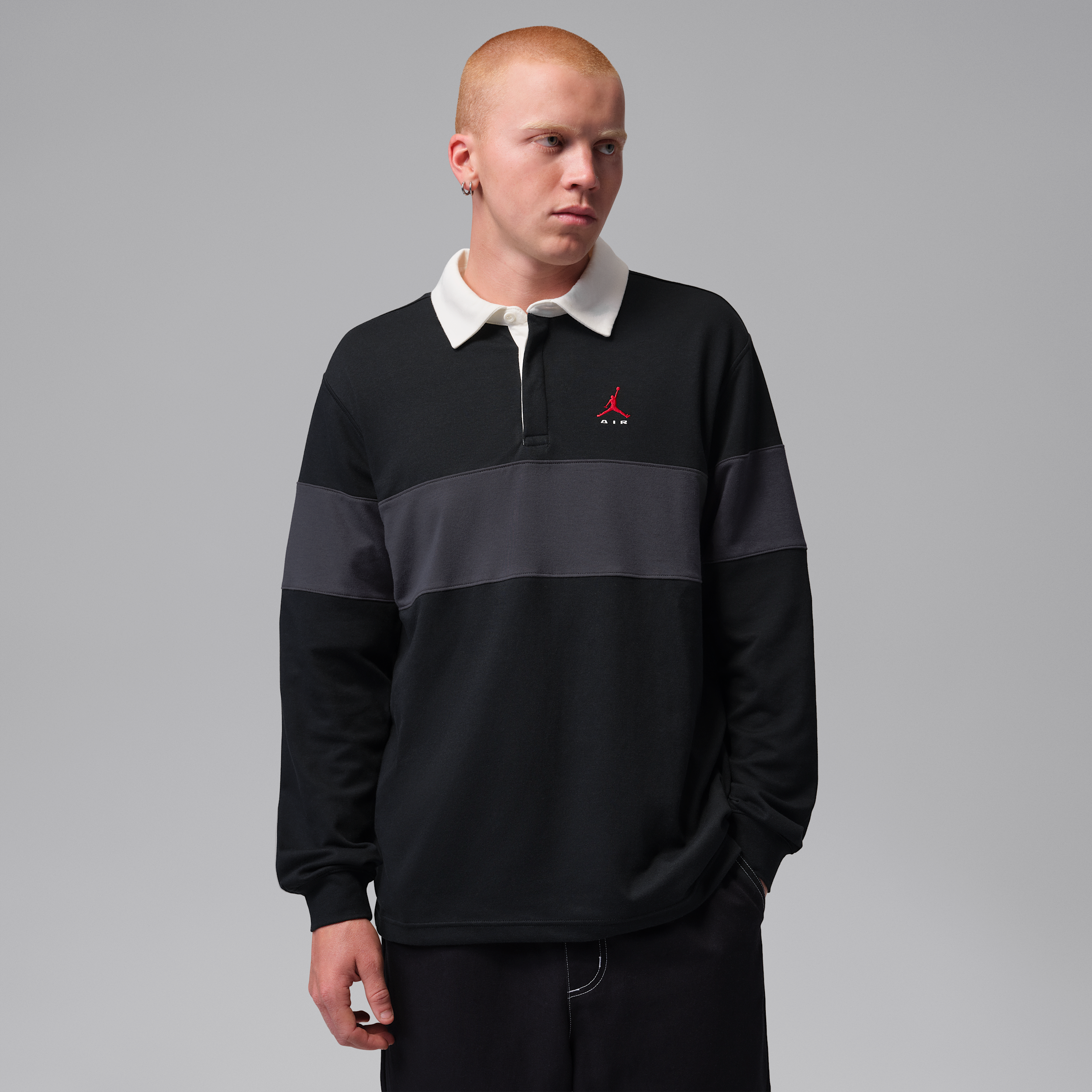 Men's Jordan Brooklyn Long-Sleeve Polo in Black | IO2450-010