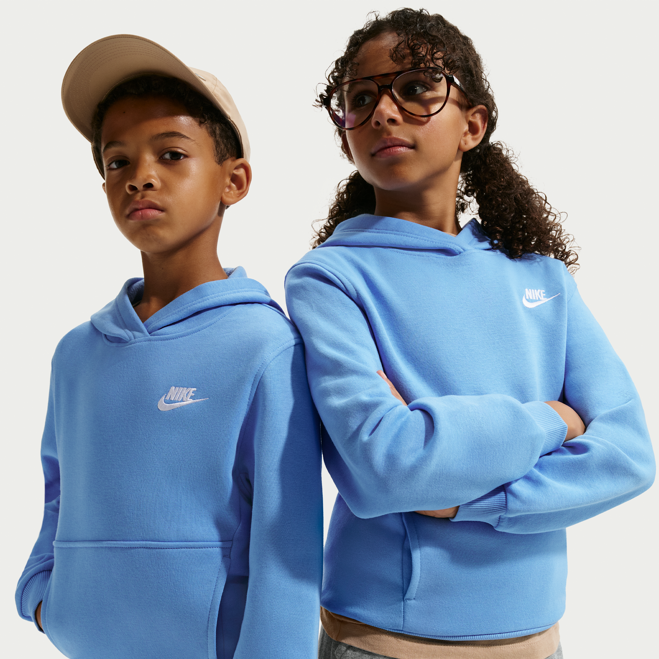 Nike Kids' Fit Sportswear Club Fleece Hoodie, Boys', Large, University Blue/White