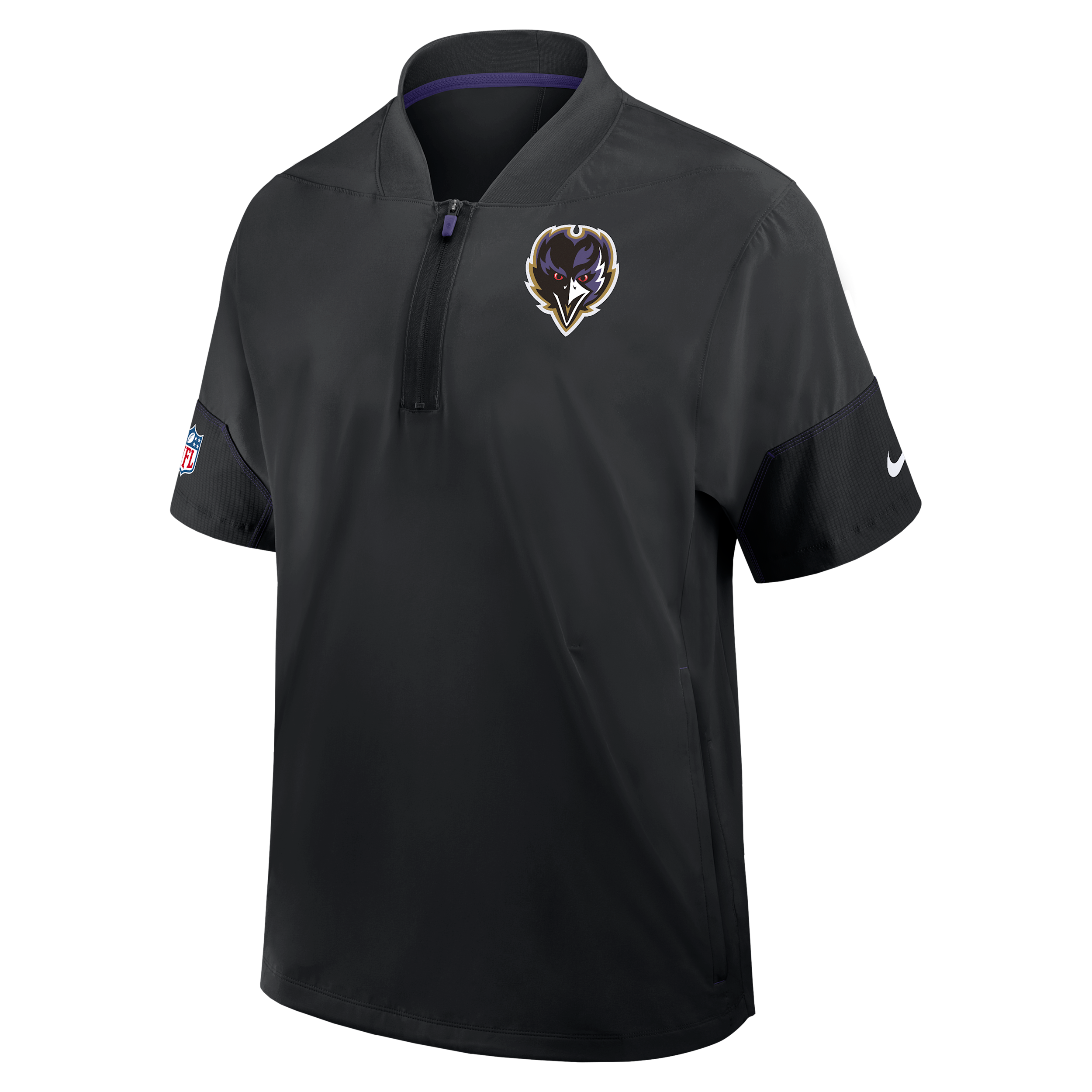 Baltimore Ravens Sideline Coach Nike Men's NFL 1/2-Zip Short-Sleeve Hooded Jacket in Black | 03BO049Y8G-2J5