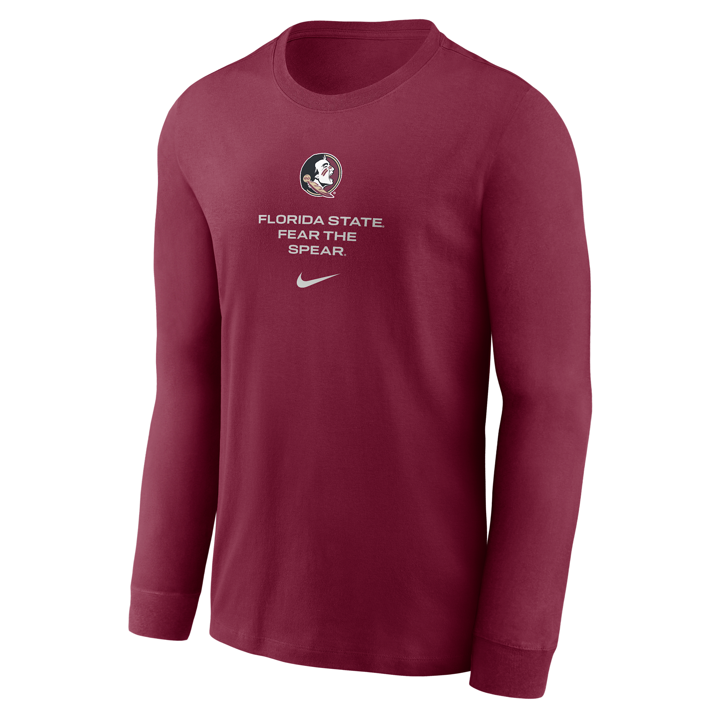 Nike Men's Florida State Seminoles Long-Sleeve Crewneck Screen Print Graphics T-Shirt - Garnet