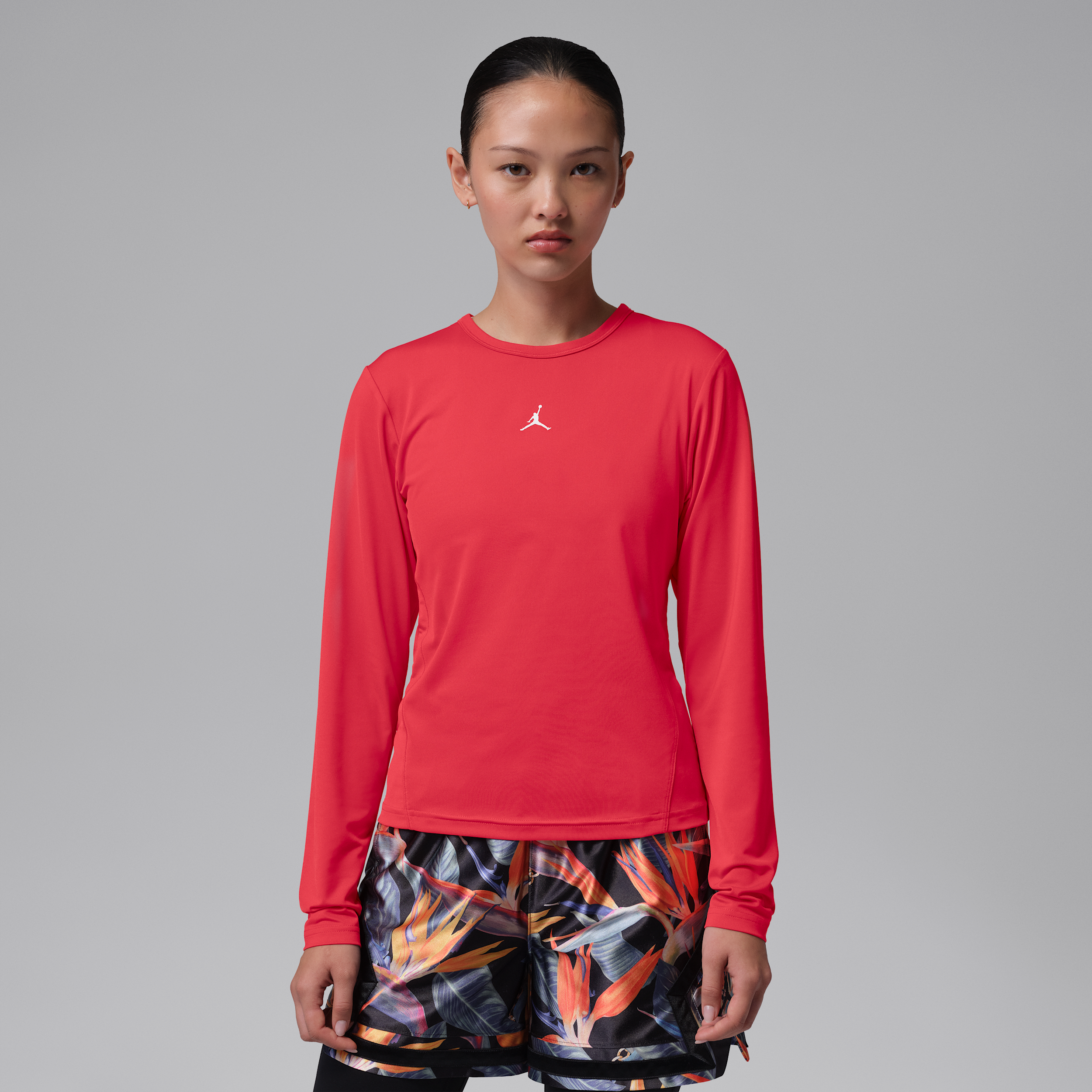 Jordan Women's Sport Essentials Dri-FIT Long-Sleeve Top, Medium, Track Red/White