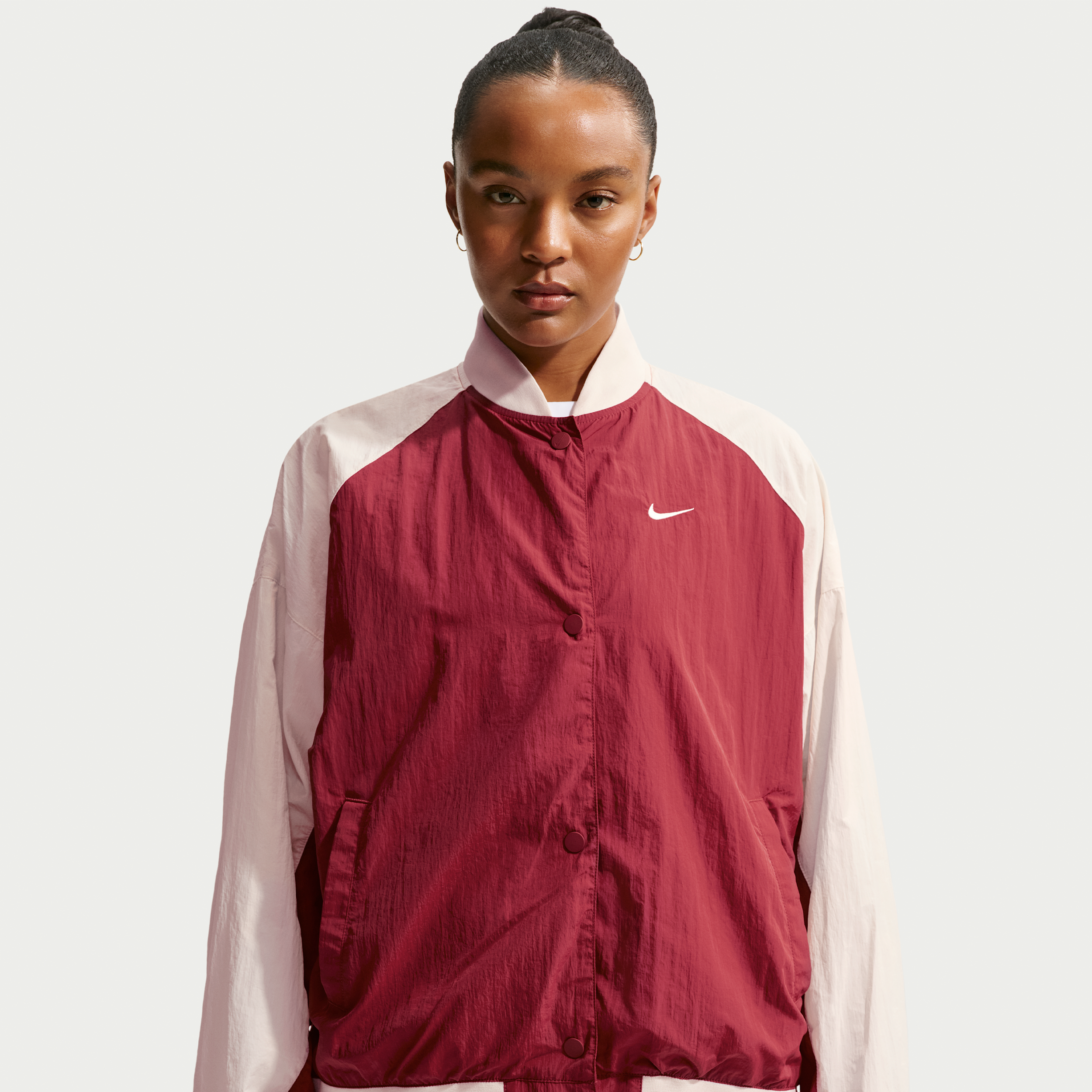 Women's Nike Sportswear Oversized Varsity Jacket in Red | IF0332-613