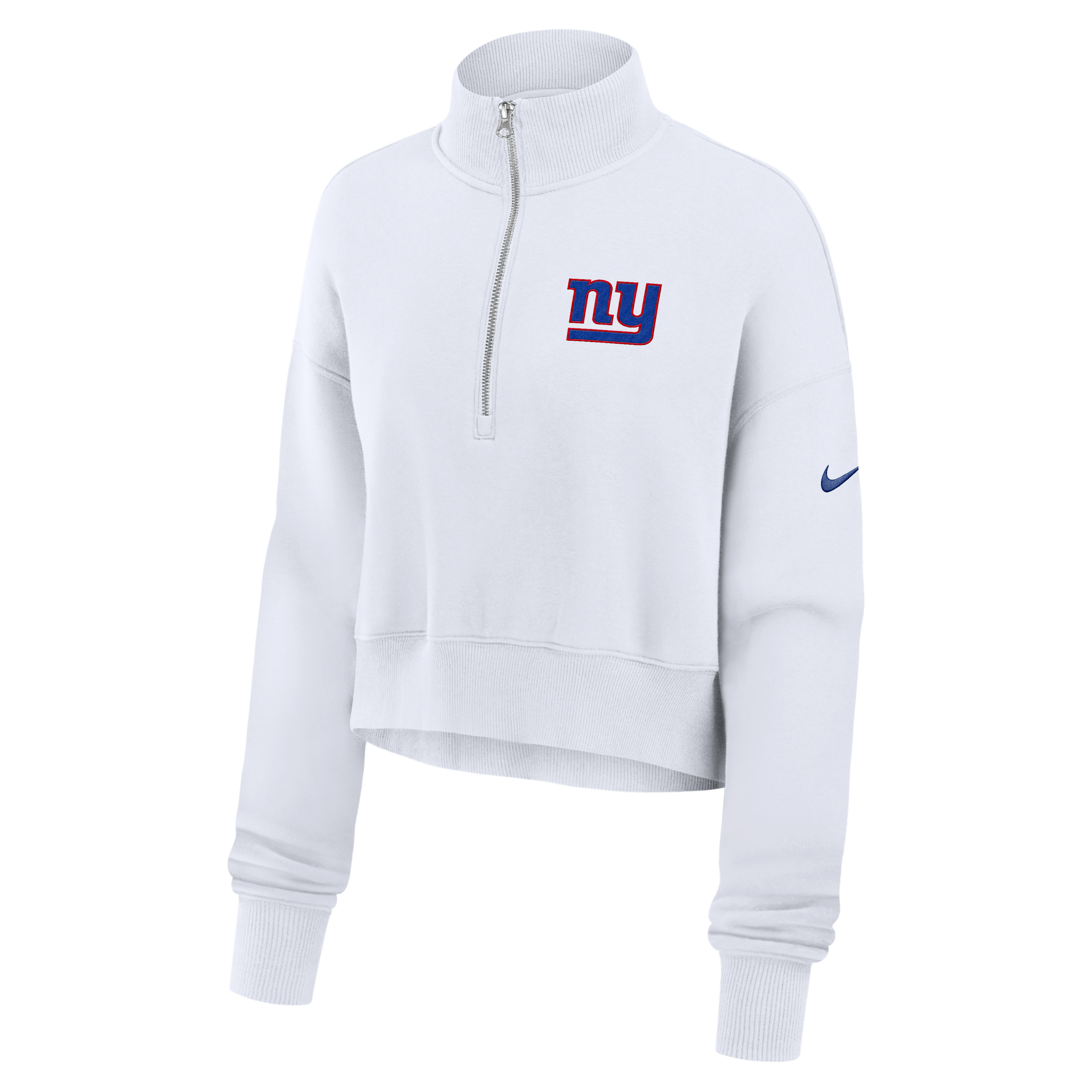 New York Giants Primetime Phoenix Nike Women's NFL Oversized Cropped 1/4-Zip Crew in White | 01N910A8I-LCD