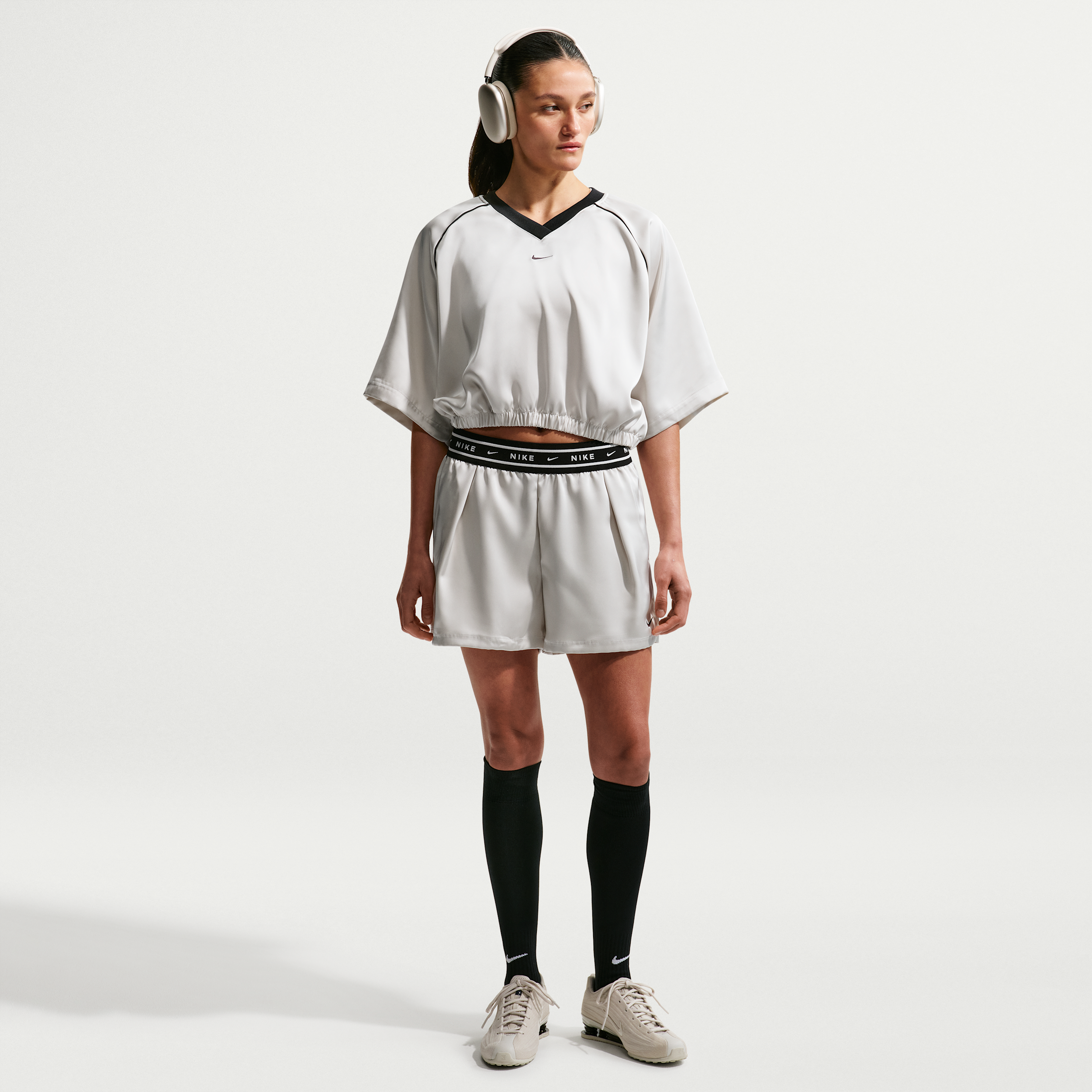Women's Nike Sportswear Loose Mid-Rise Satin Shorts in Grey | IH1328-072
