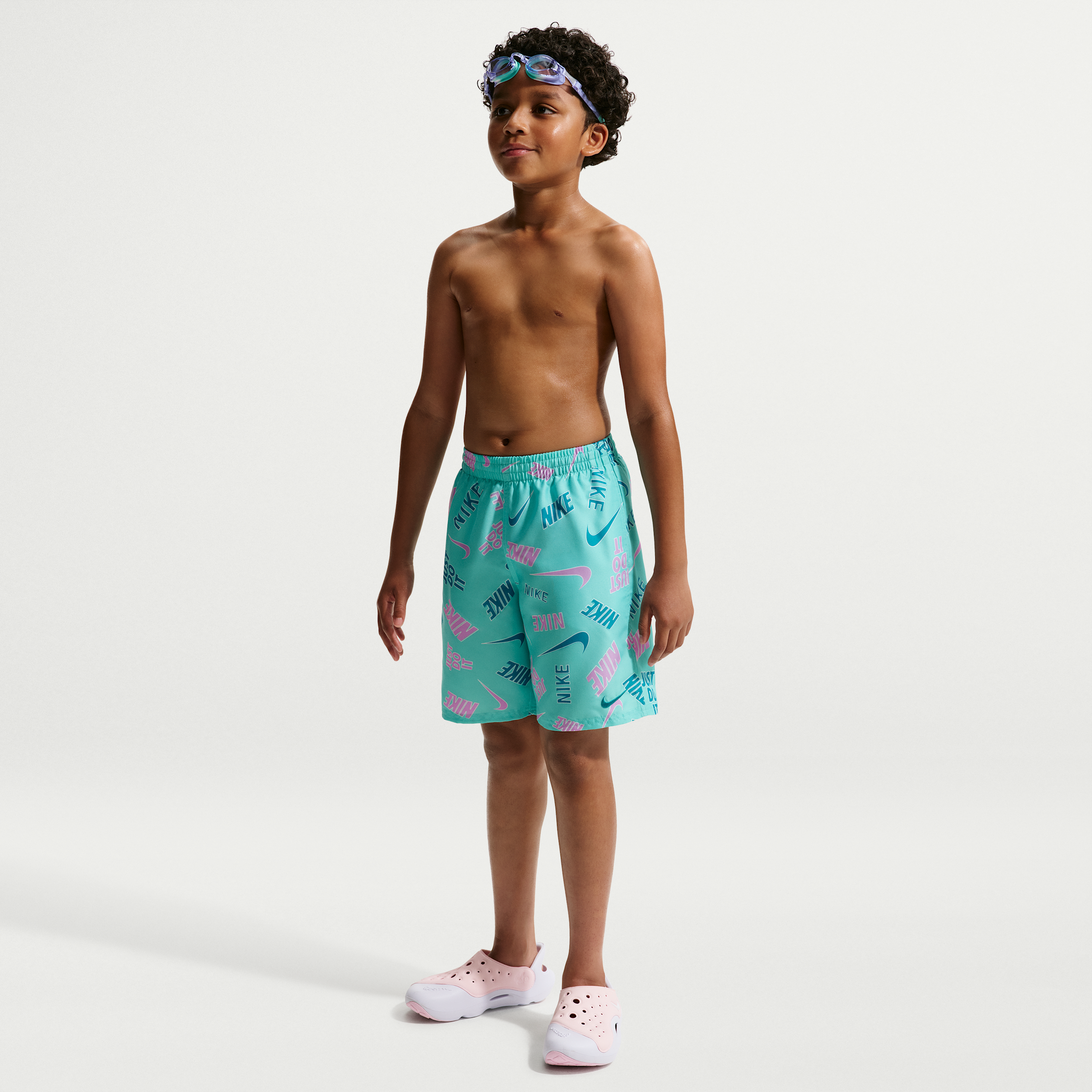 Nike Swim Breaker Big Kids' (Boys') 7" Brief-Lined Volley Short in Green | NESSG814-385