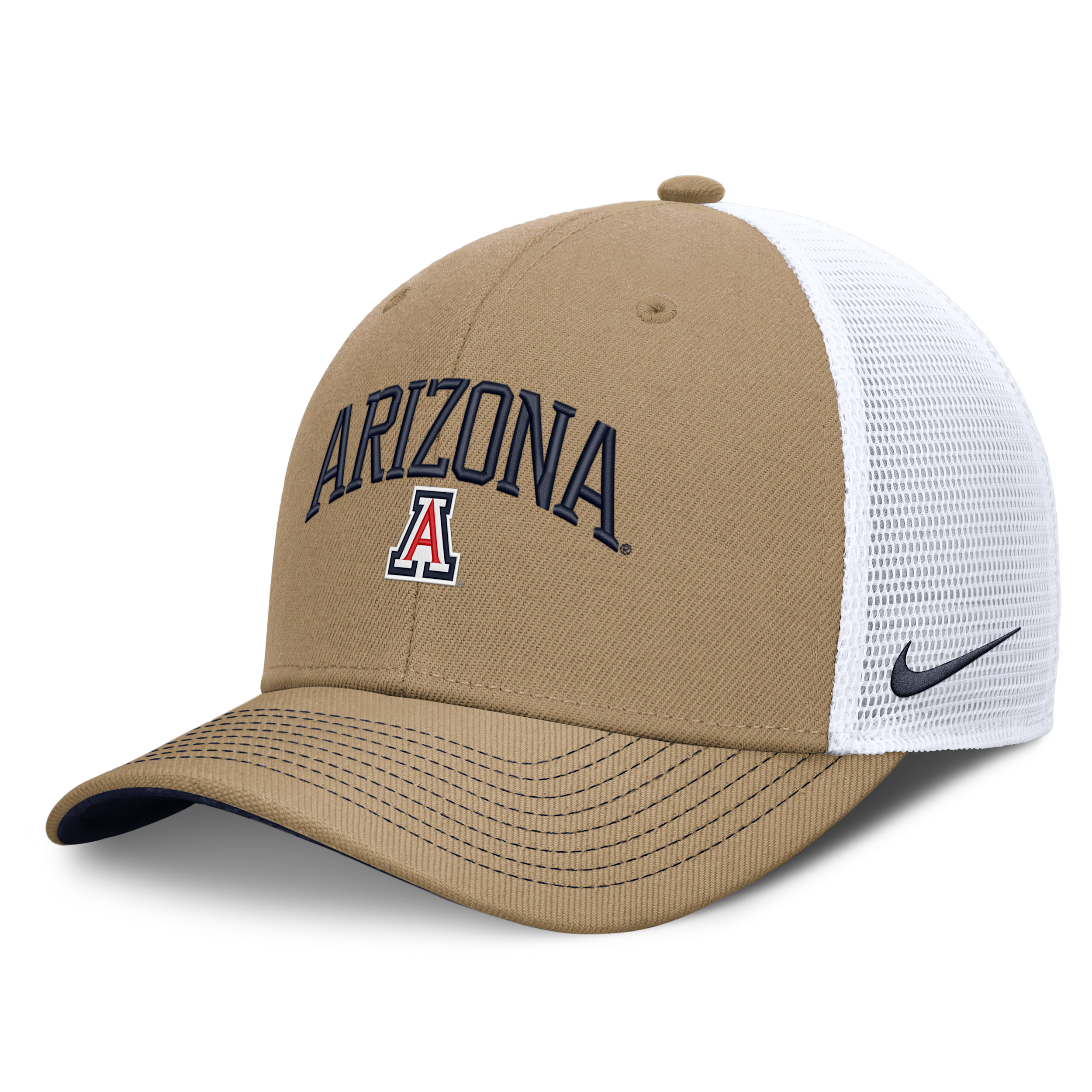 Nike Men's and Women's Beige/Navy Arizona Wildcats Primetime Arched Trucker Adjustable Hat - Beige, Navy