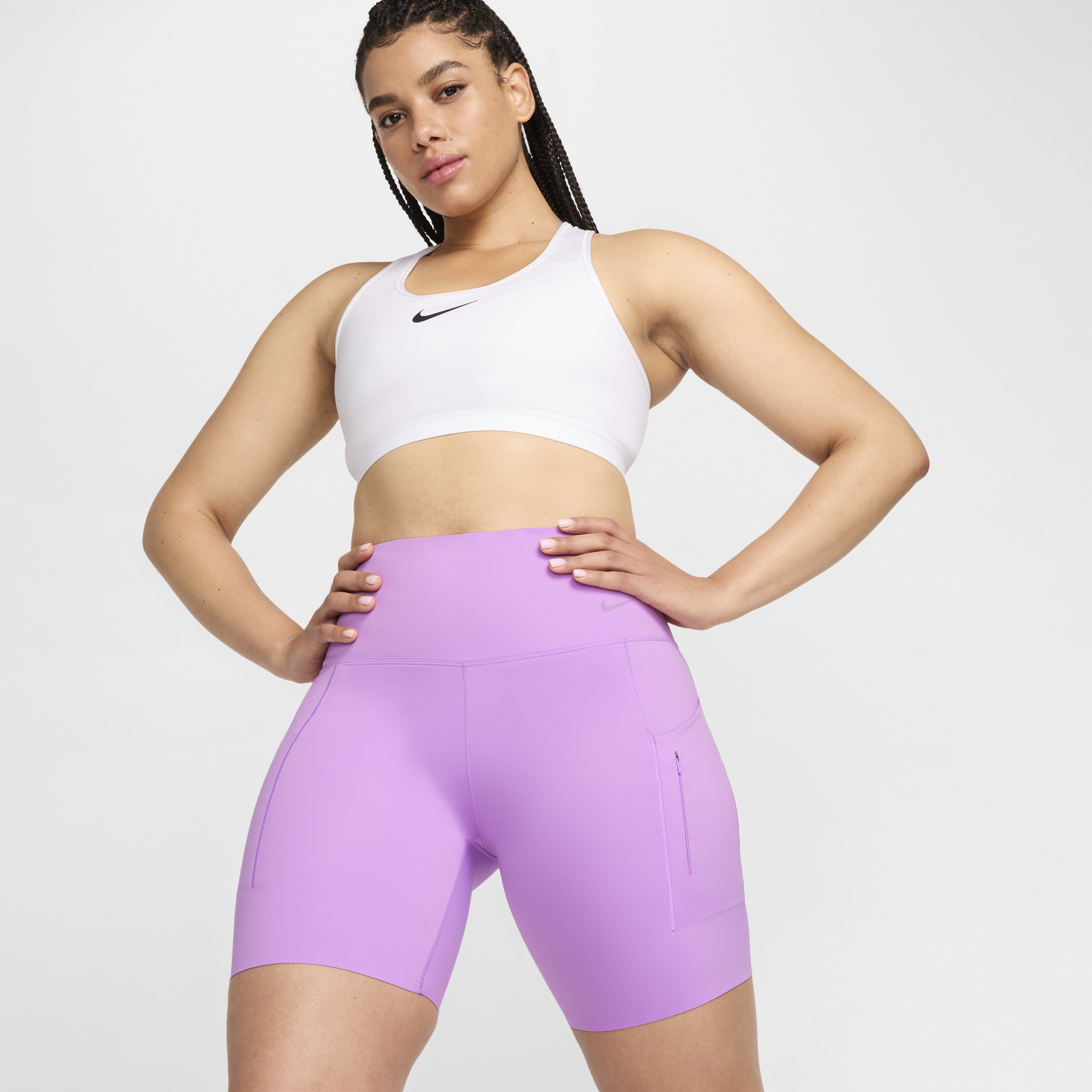 Shop Nike Women's Go Firm-support High-waisted 8" Biker Shorts With Pockets In Purple
