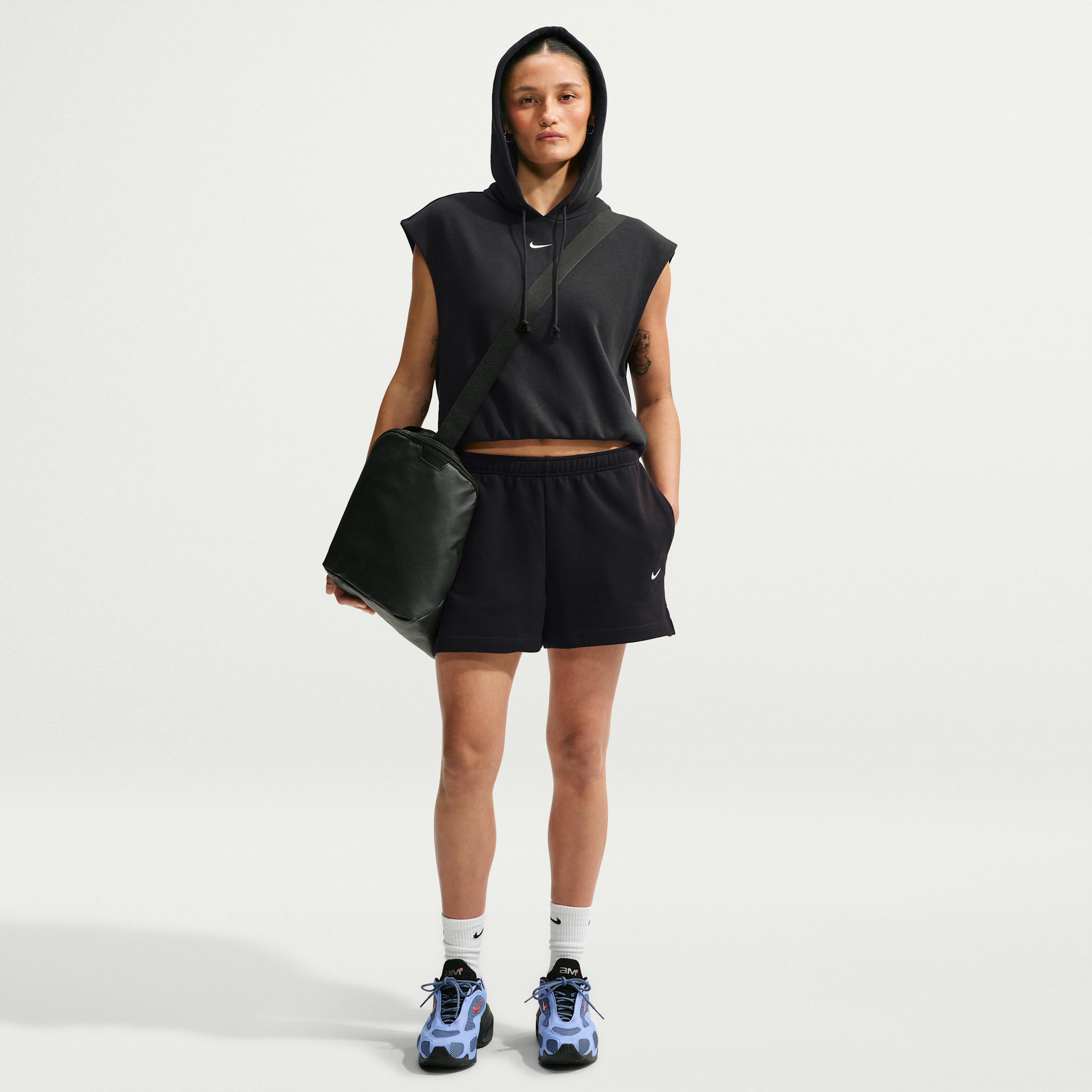Nike Women's Studio Fleece Lightweight "French Terry" Mid-Rise Shorts in Black | IM8508-001