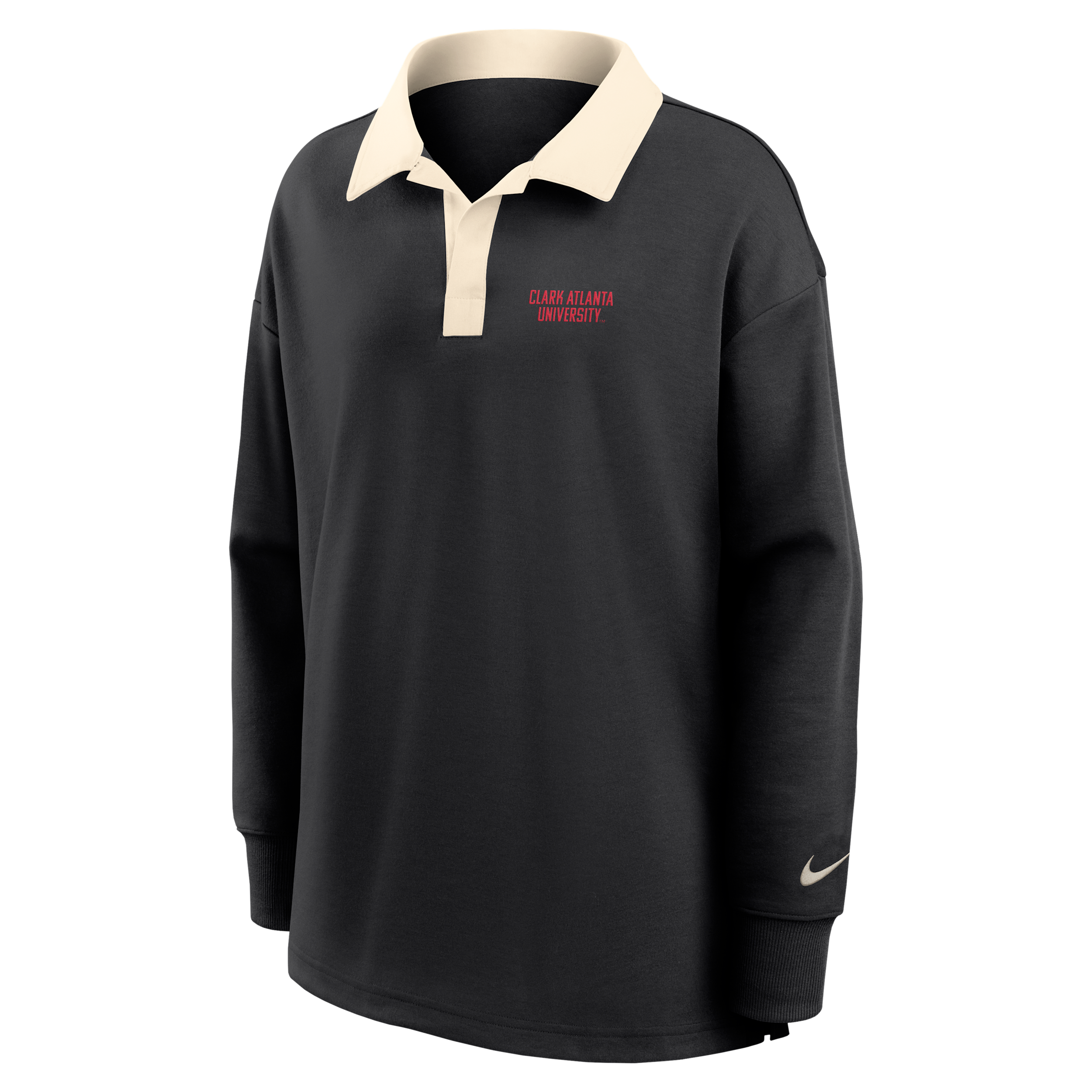 Nike Women's College (Clark Atlanta University) Oversized Long-Sleeve Polo in Black | ZW050ECLAU26-BNA