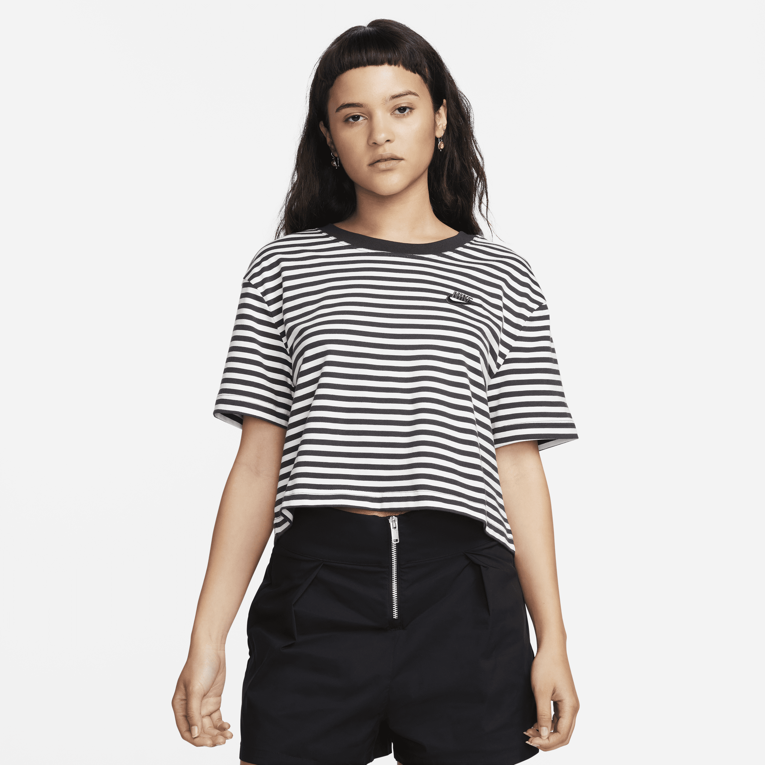 Nike Women's  Sportswear Essential Striped Crop T-shirt In Black