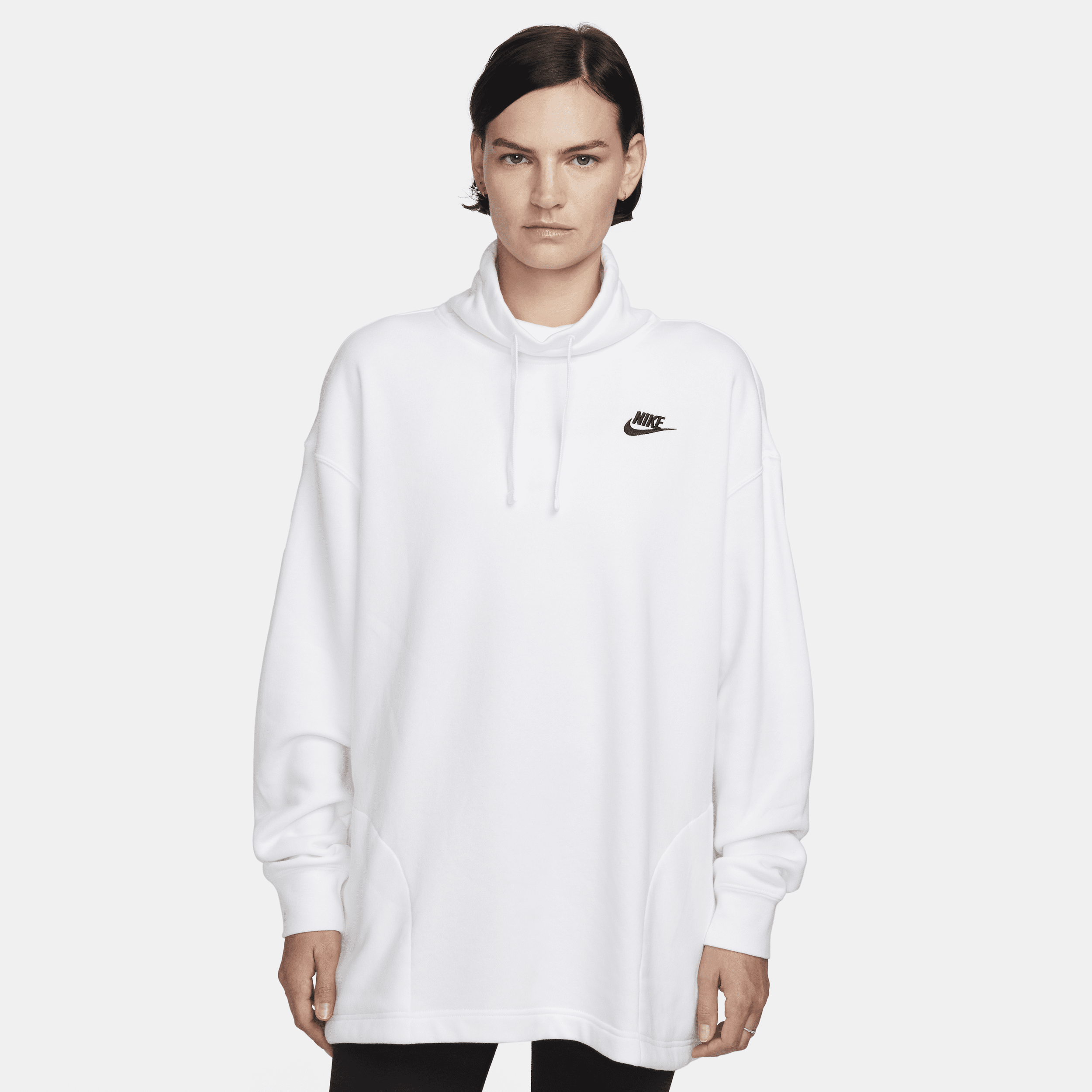 Nike Women's  Sportswear Club Fleece Oversized Mock-neck Sweatshirt In White