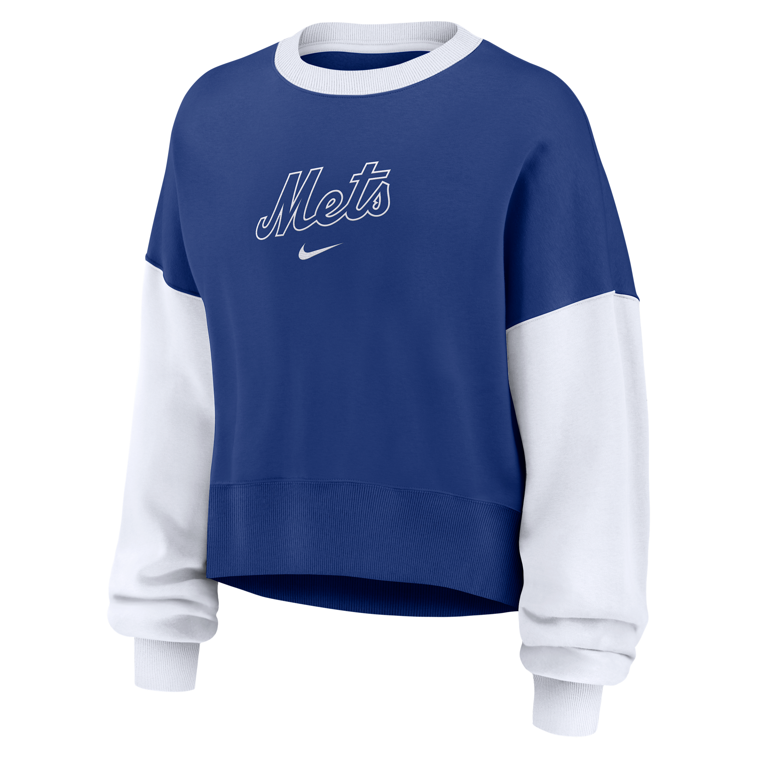 Nike Women's Royal/White New York Mets Oversized High Hip Fleece Sweatshirt - Royal, White