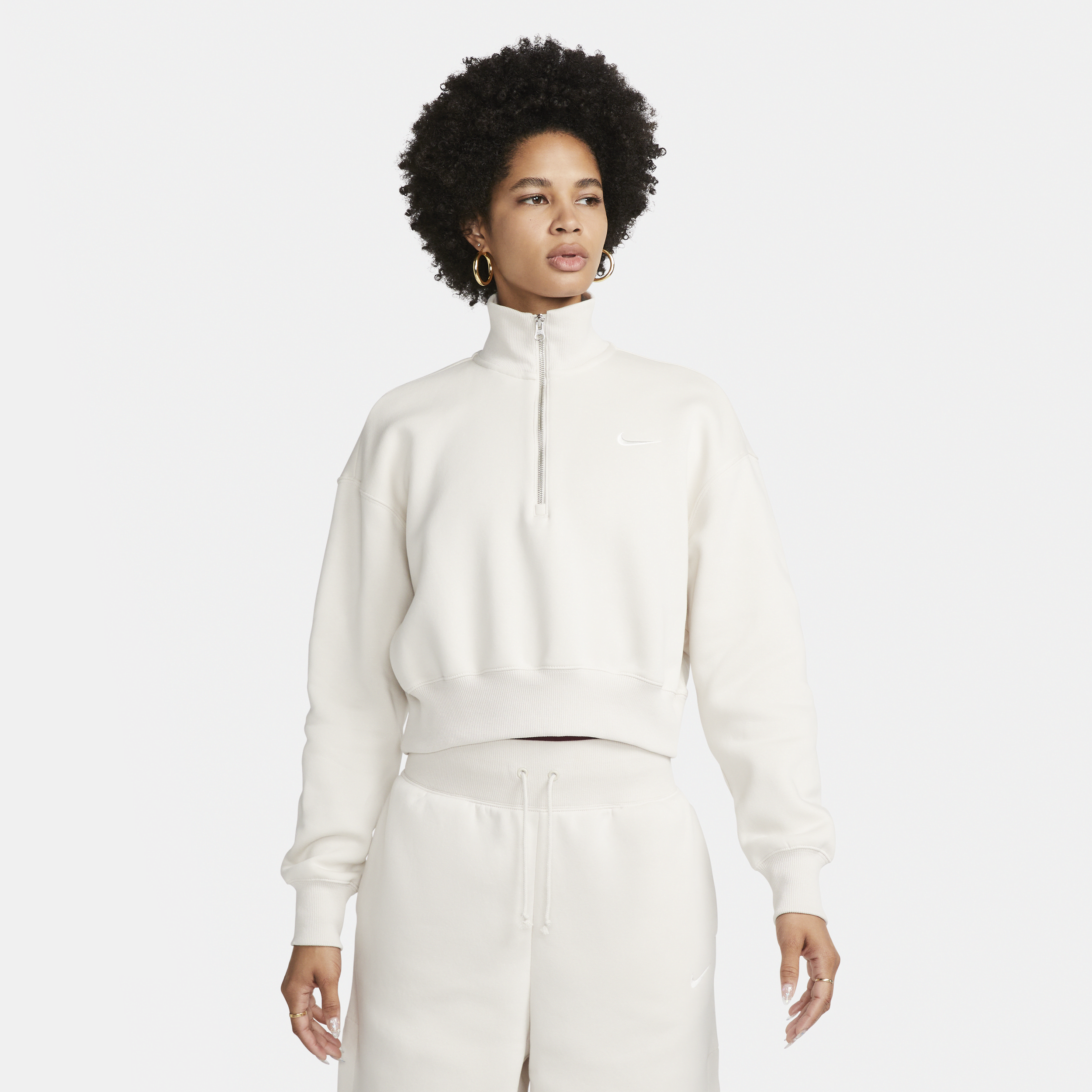 Shop Nike Women's  Sportswear Phoenix Fleece 1/2-zip Cropped Sweatshirt In Brown