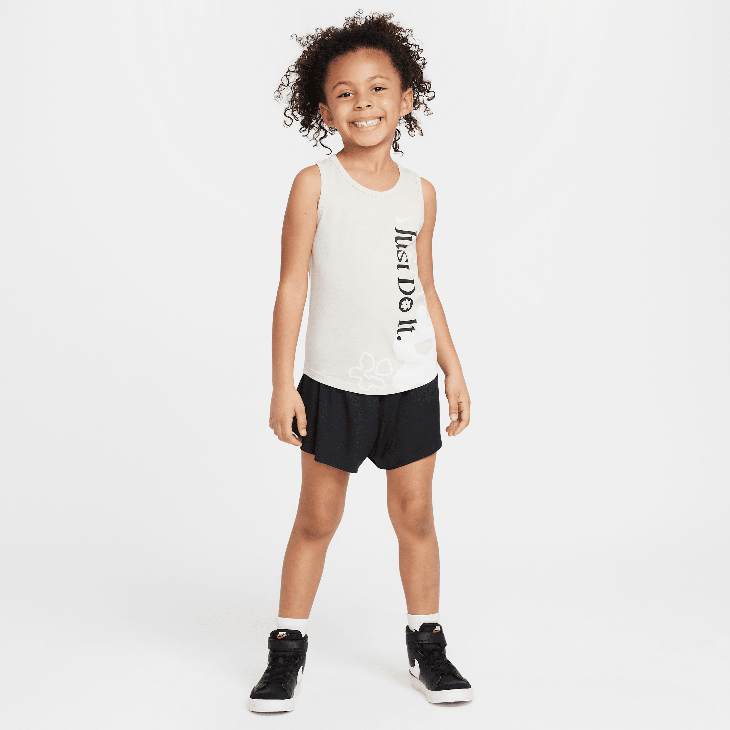 Nike Dri-fit Little Kids' Wild Flower 2-piece Tank Top And Mesh Shorts Set In Black