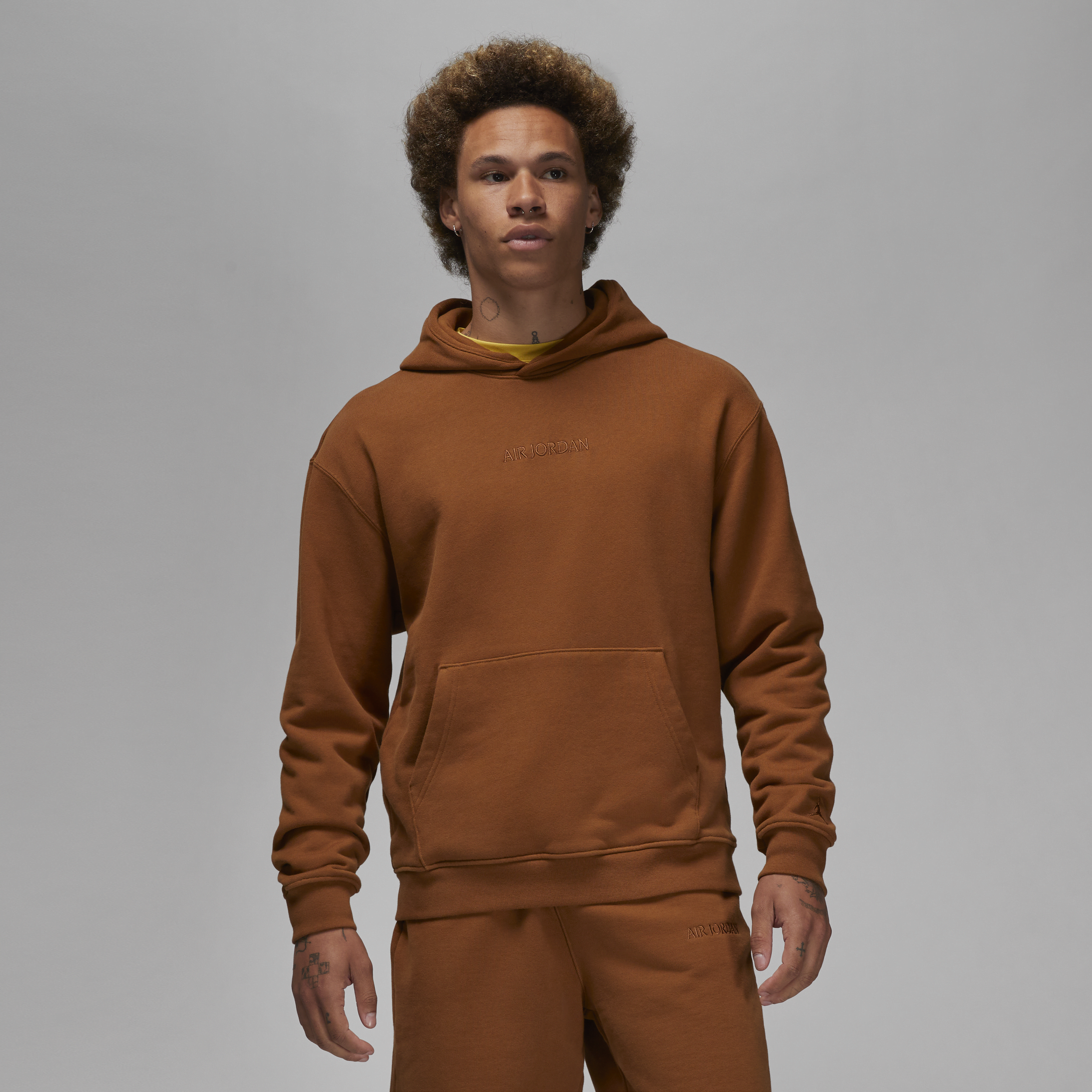 Jordan Men's Air  Wordmark Fleece Hoodie In Brown