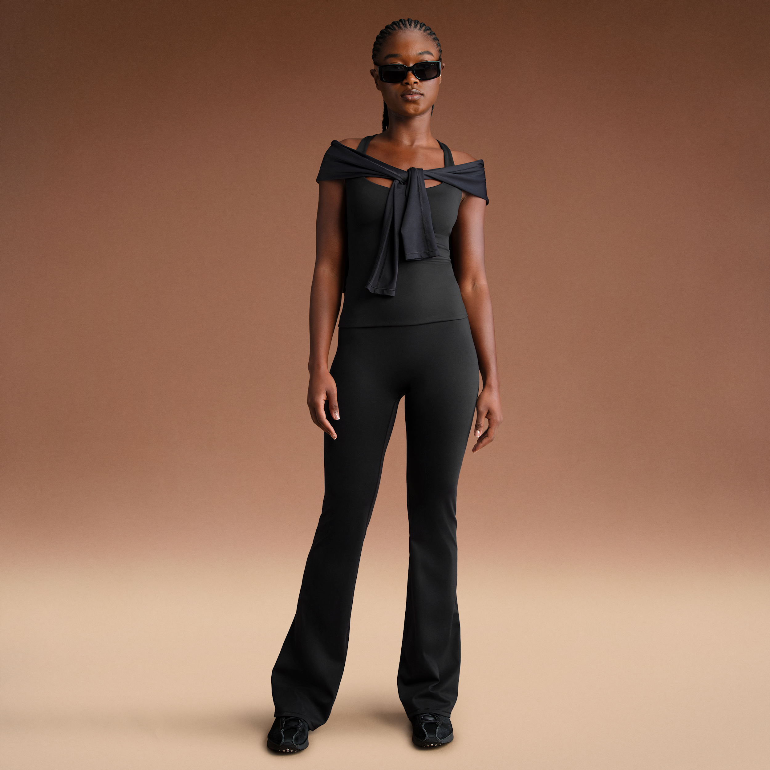 Nike Women'sskims Matte High-waisted Slim Flared Leggings In Black