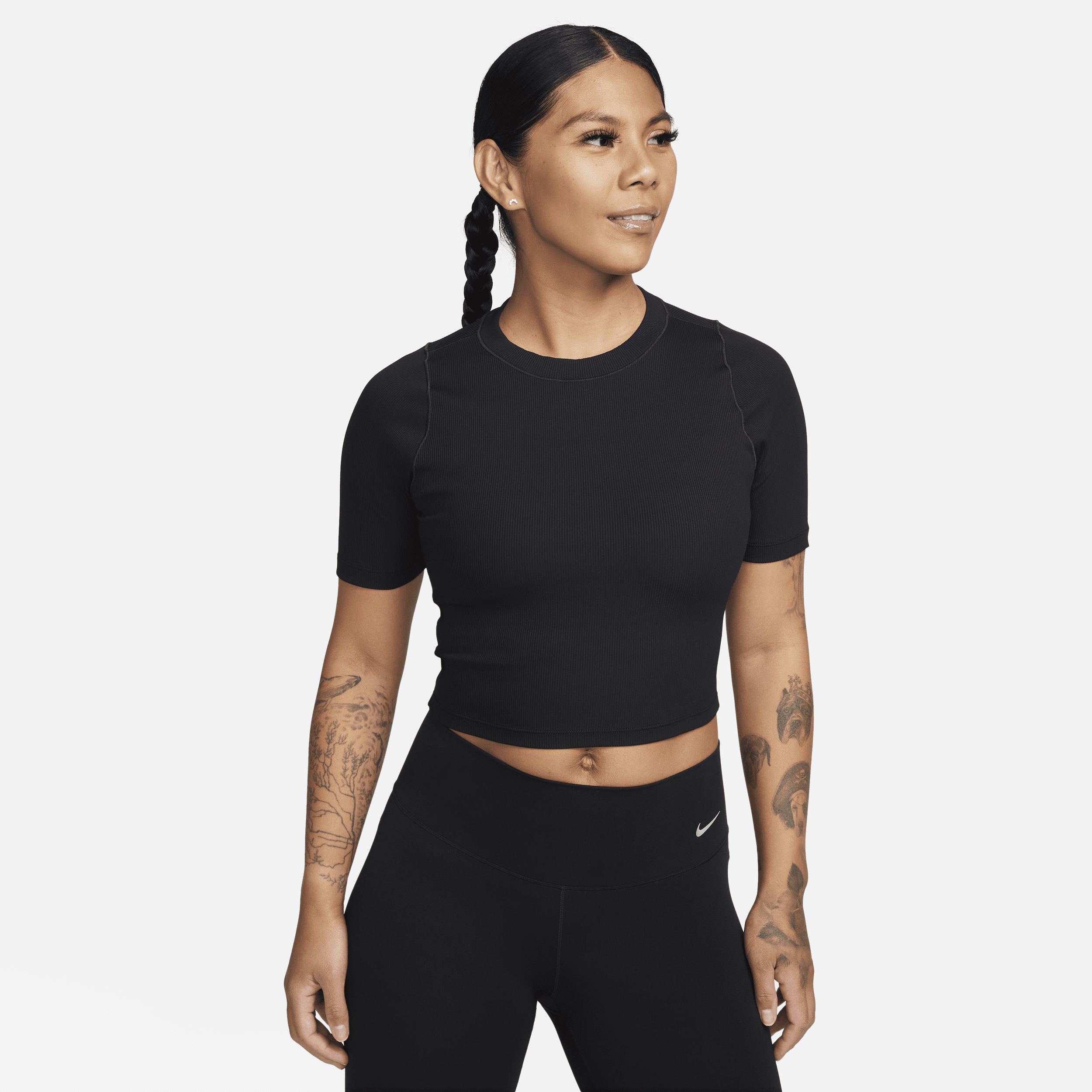 Nike Women's Zenvy Rib Dri-fit Short-sleeve Cropped Top In Black