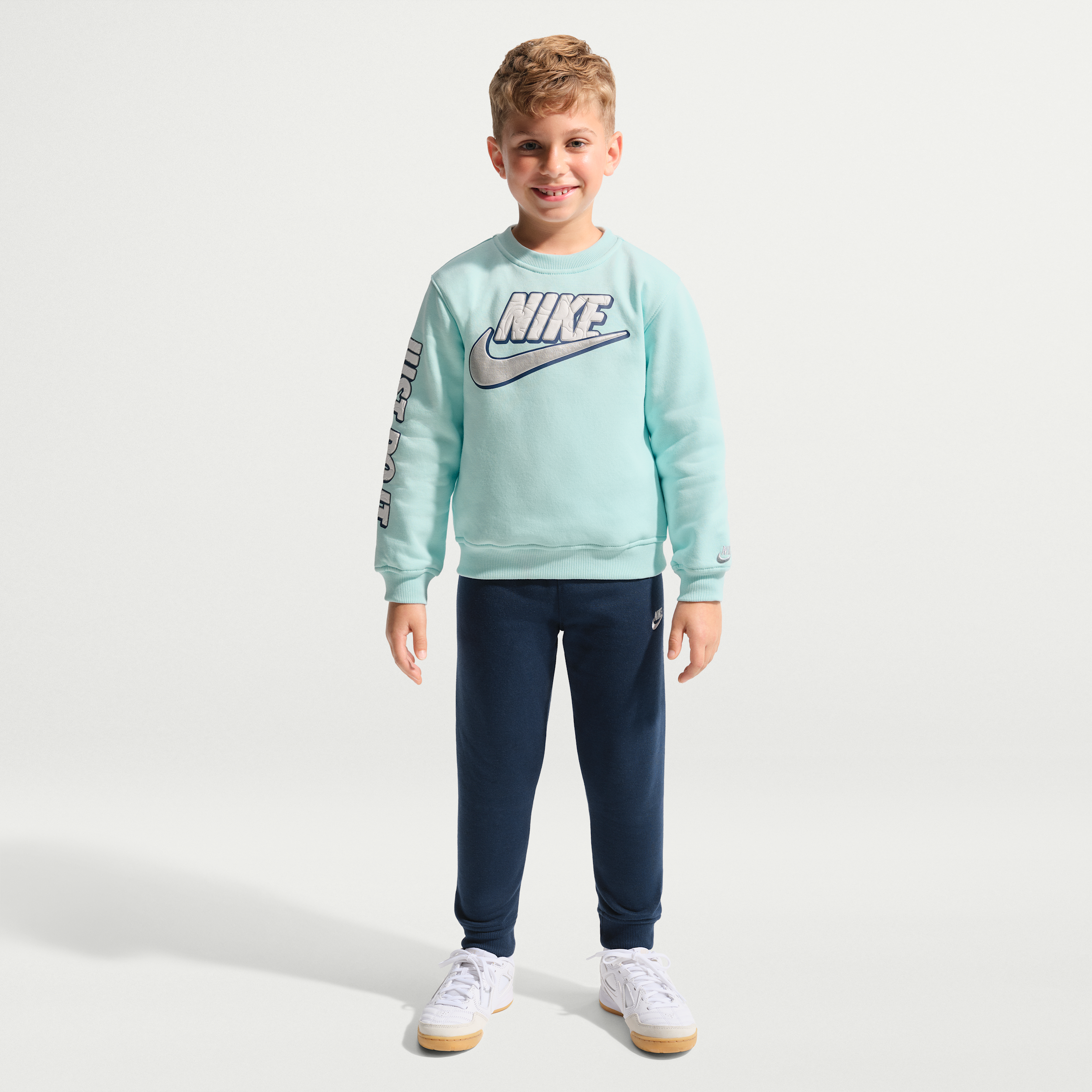 Nike Sportswear Little Kids' Frosted Futura 2-Piece Crew Set in Blue | 86P462-U90