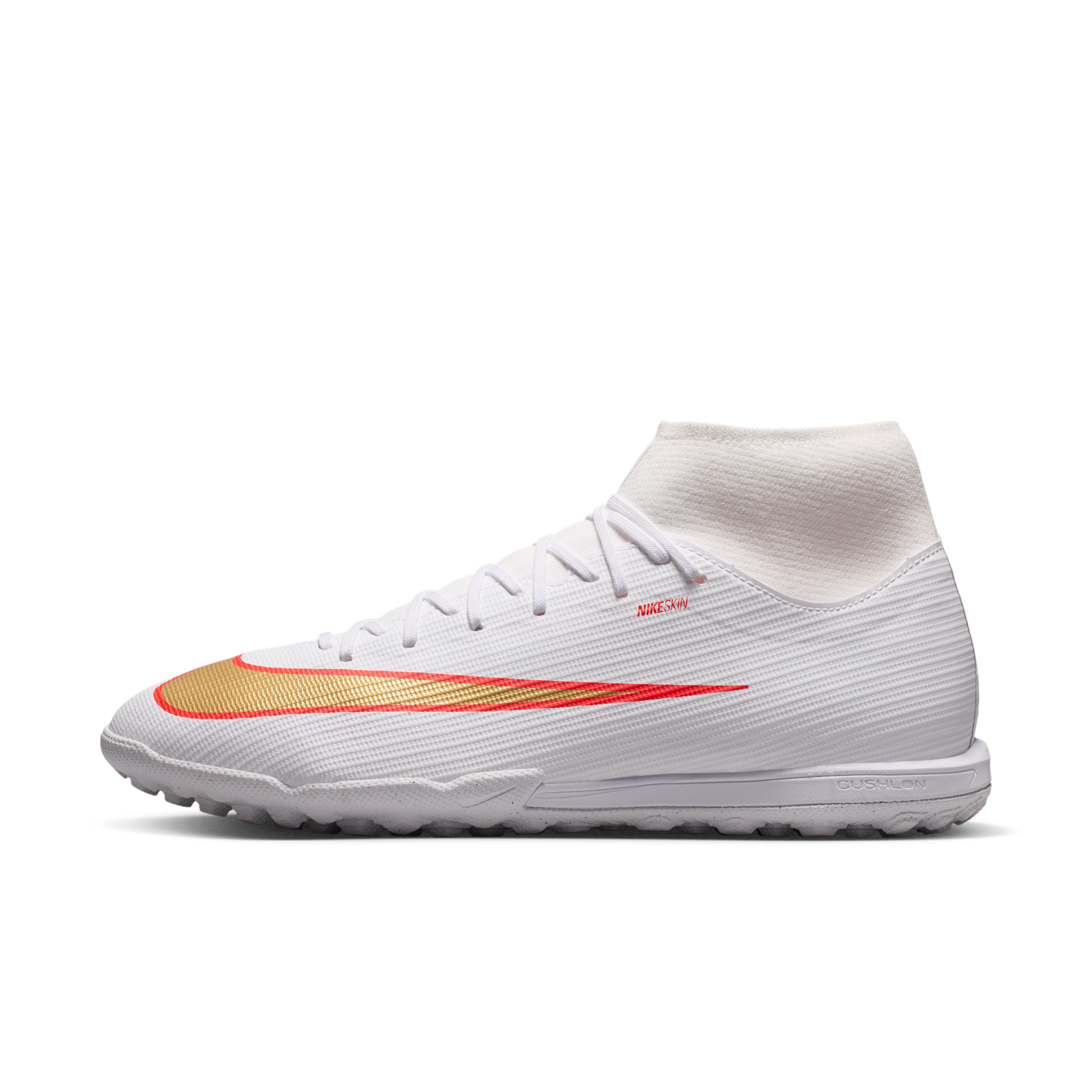 Nike Men's Mercurial Superfly 11 Academy Turf High-Top Soccer Shoes in White | IO1494-100