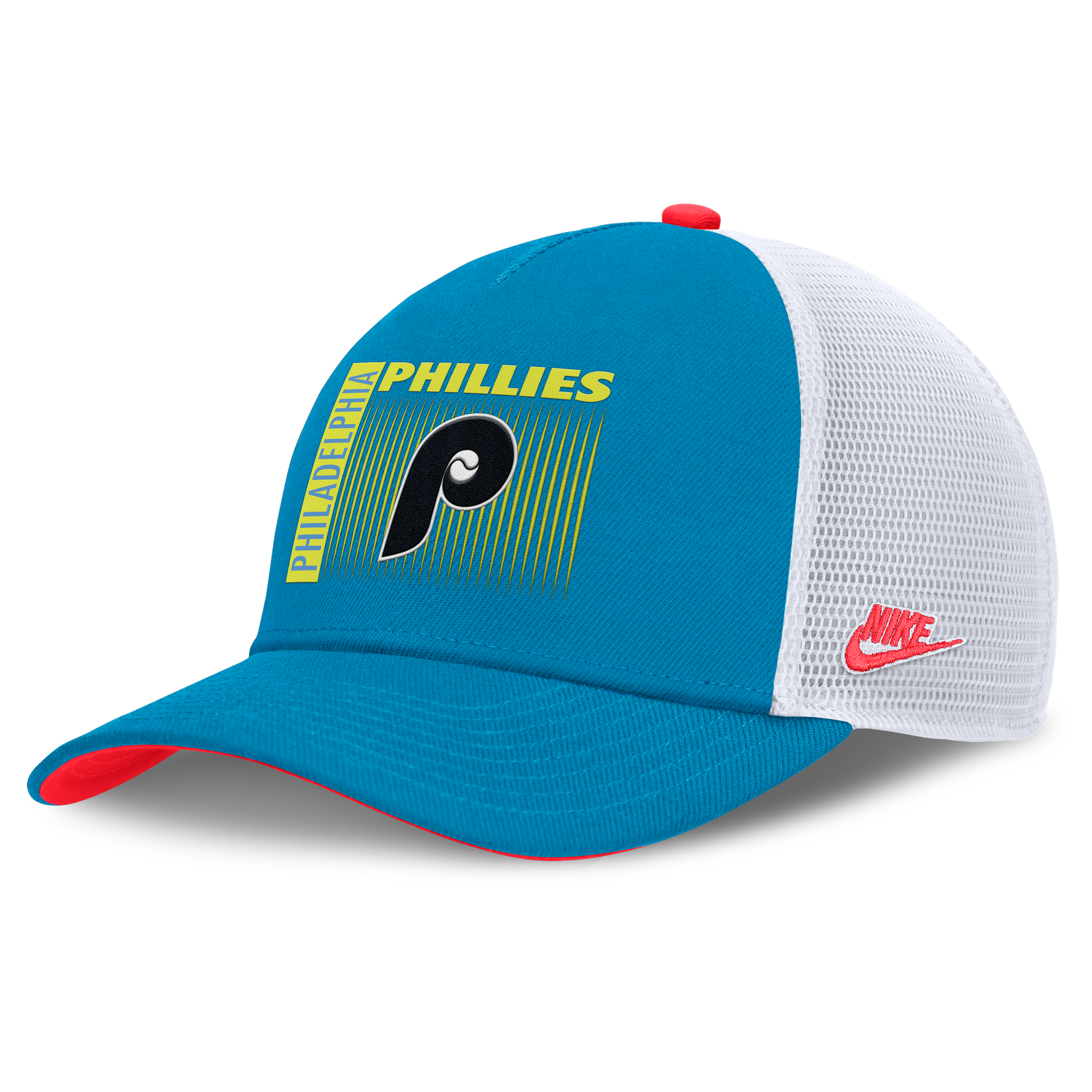 Nike Teal Philadelphia Phillies Neon 90s Rise Structured Performance Adjustable Trucker Hat In Blue