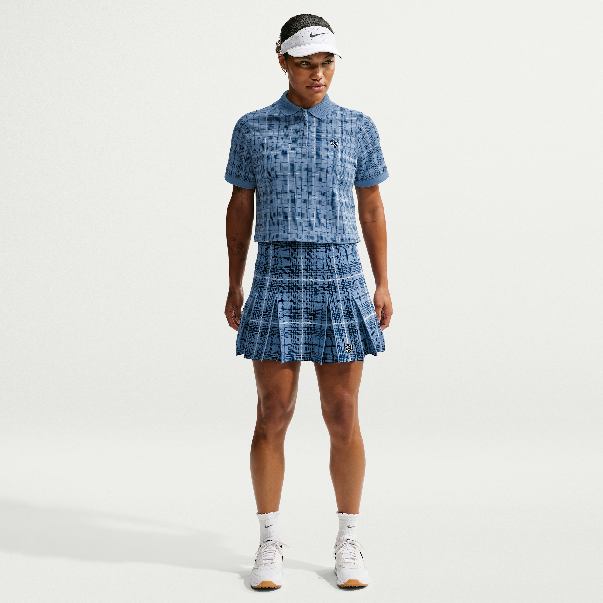 Nike Women's Fairway Fresh Plaid Golf Sweater Skirt in Blue | IQ2699-486