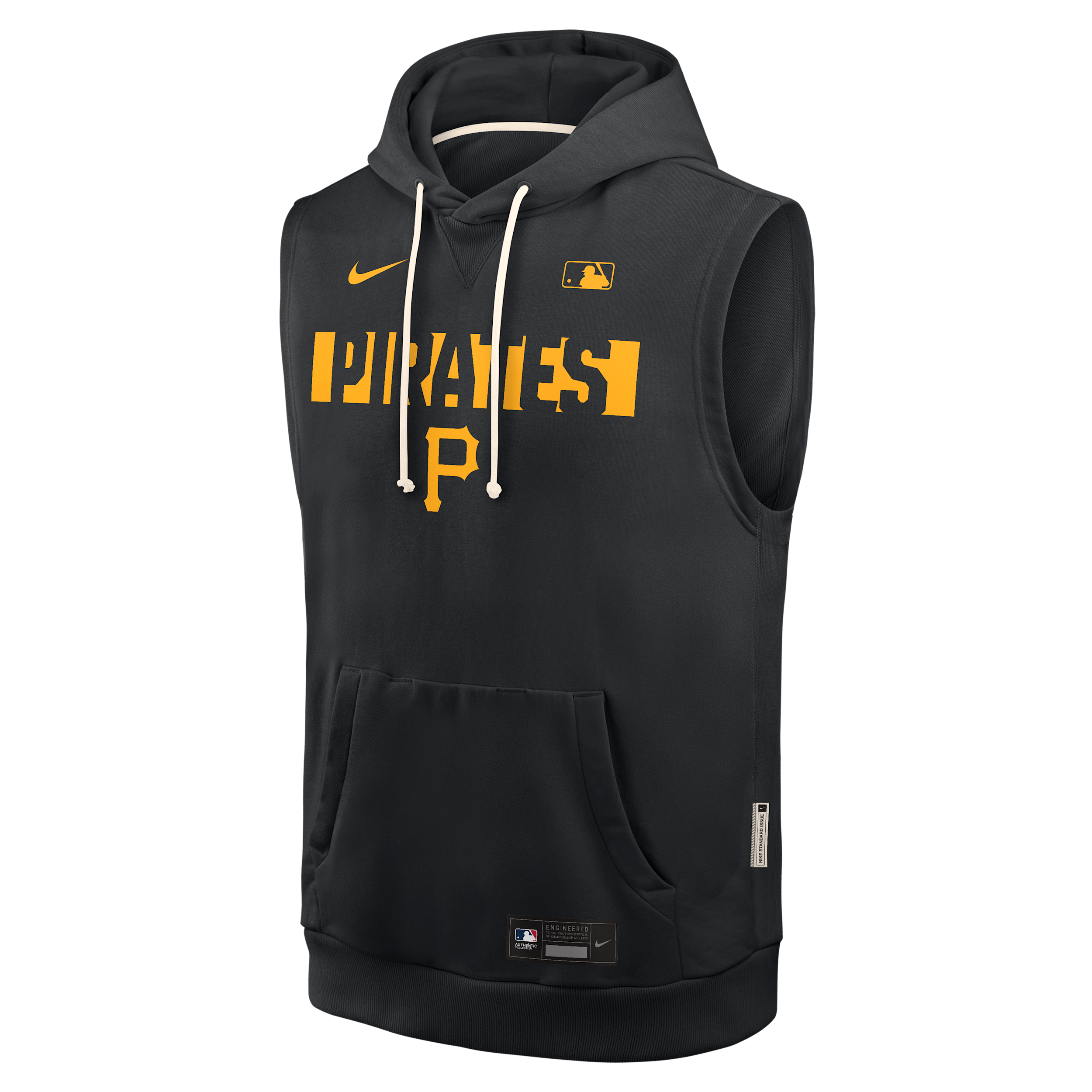 Pittsburgh Pirates Authentic Collection Standard Issue Nike Men's Dri-FIT MLB Sleeveless Pullover Hoodie in Black | 03B400APTB-4T2