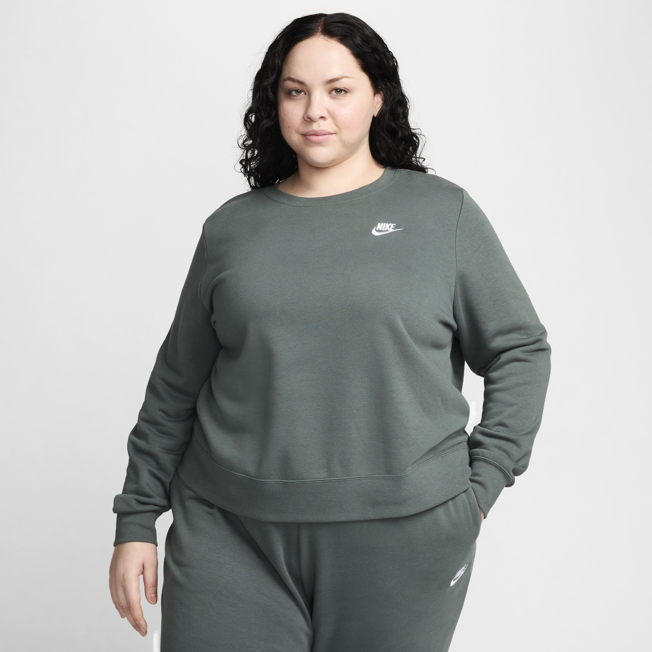 Shop Nike Women's  Sportswear Club Fleece Crew-neck Sweatshirt (plus Size) In Green