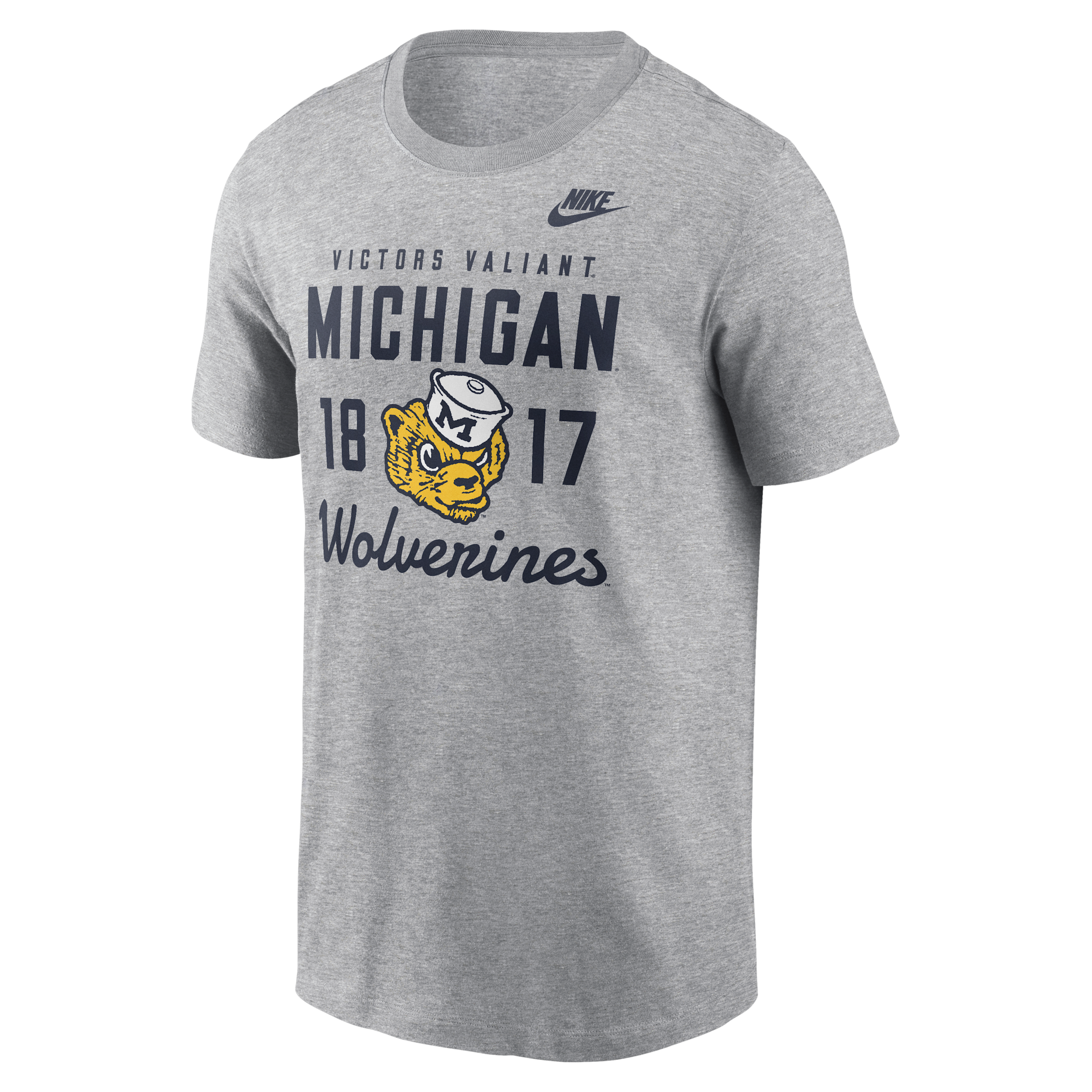 Michigan Legacy Stacked Est Nike Men's College T-Shirt in Grey | N19906GMWV-AZ2