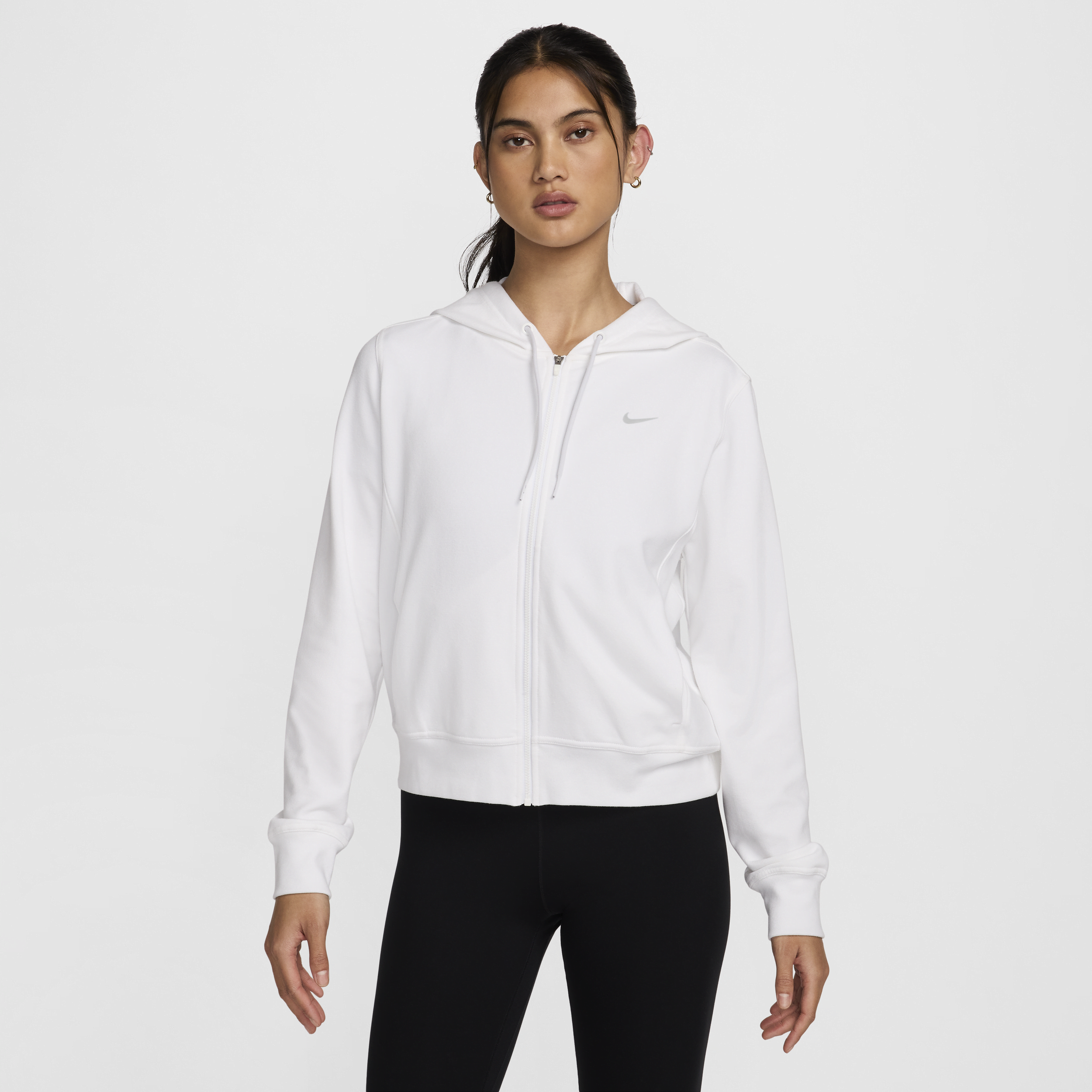 Shop Nike Women's Dri-fit One Full-zip French Terry Hoodie In White