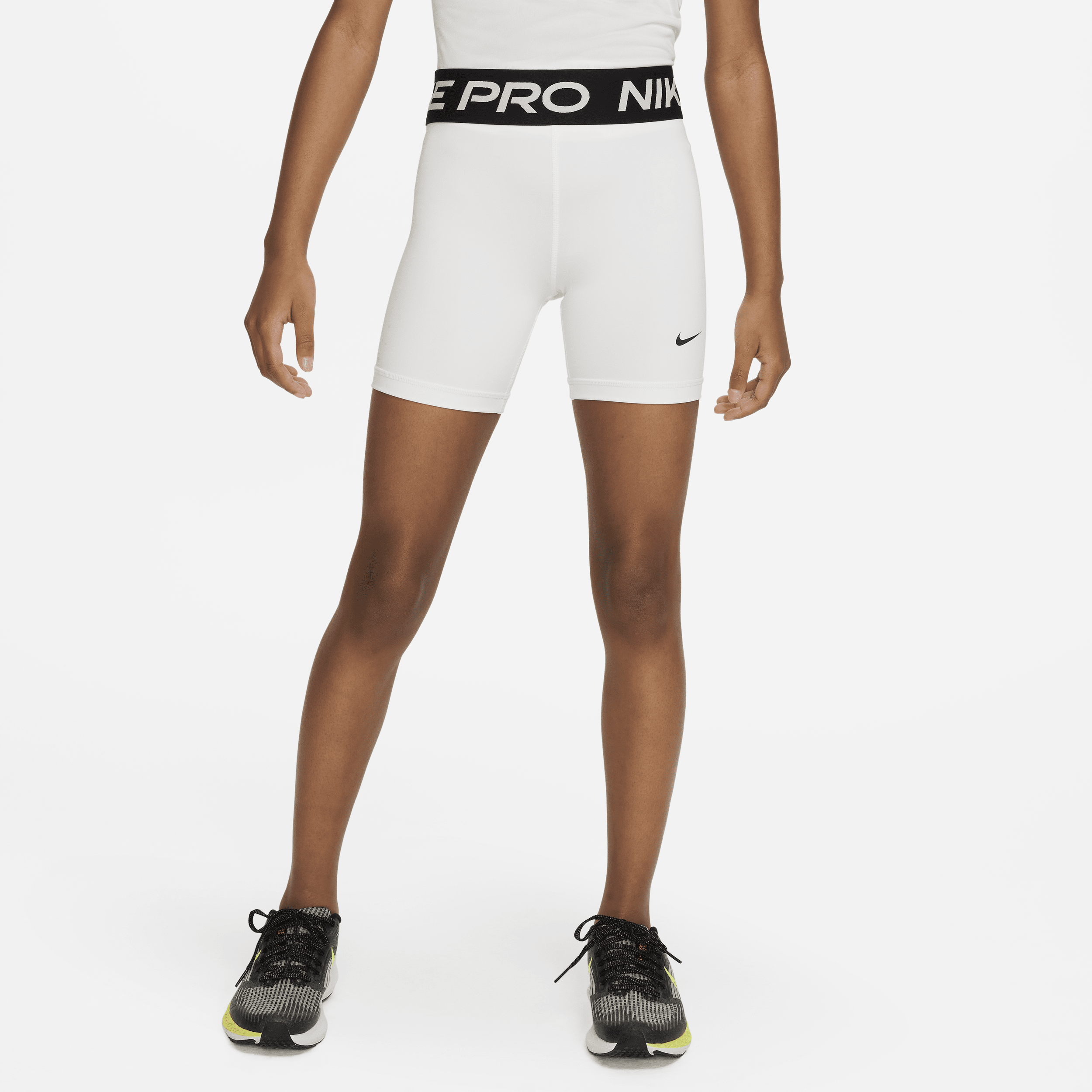 Nike Pro Big Kids' (Girls') Dri-FIT 5" Shorts in White, Size: Small | FB1081-100