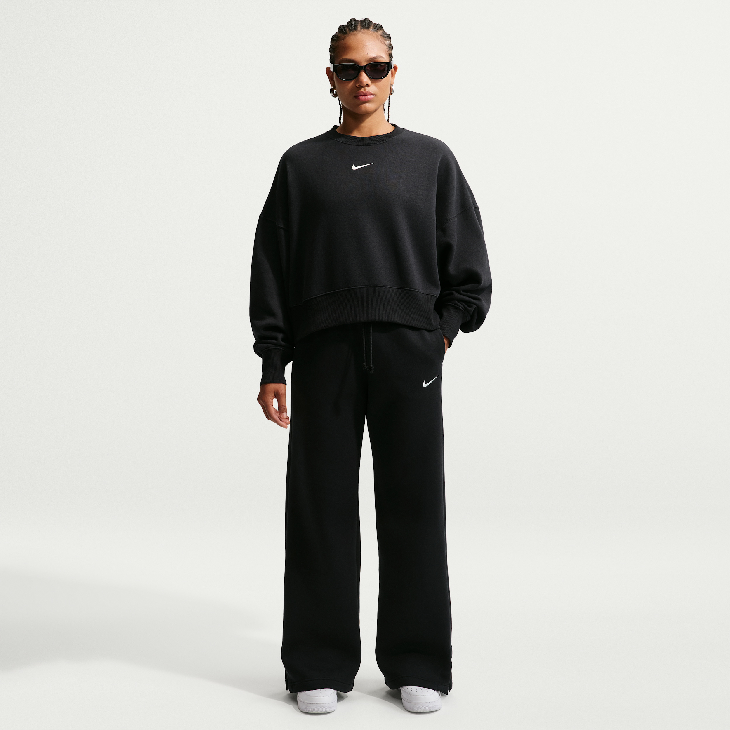 Women's Nike Sportswear Phoenix Fleece High-Waisted Wide-Leg Pants in Black | IH1011-010