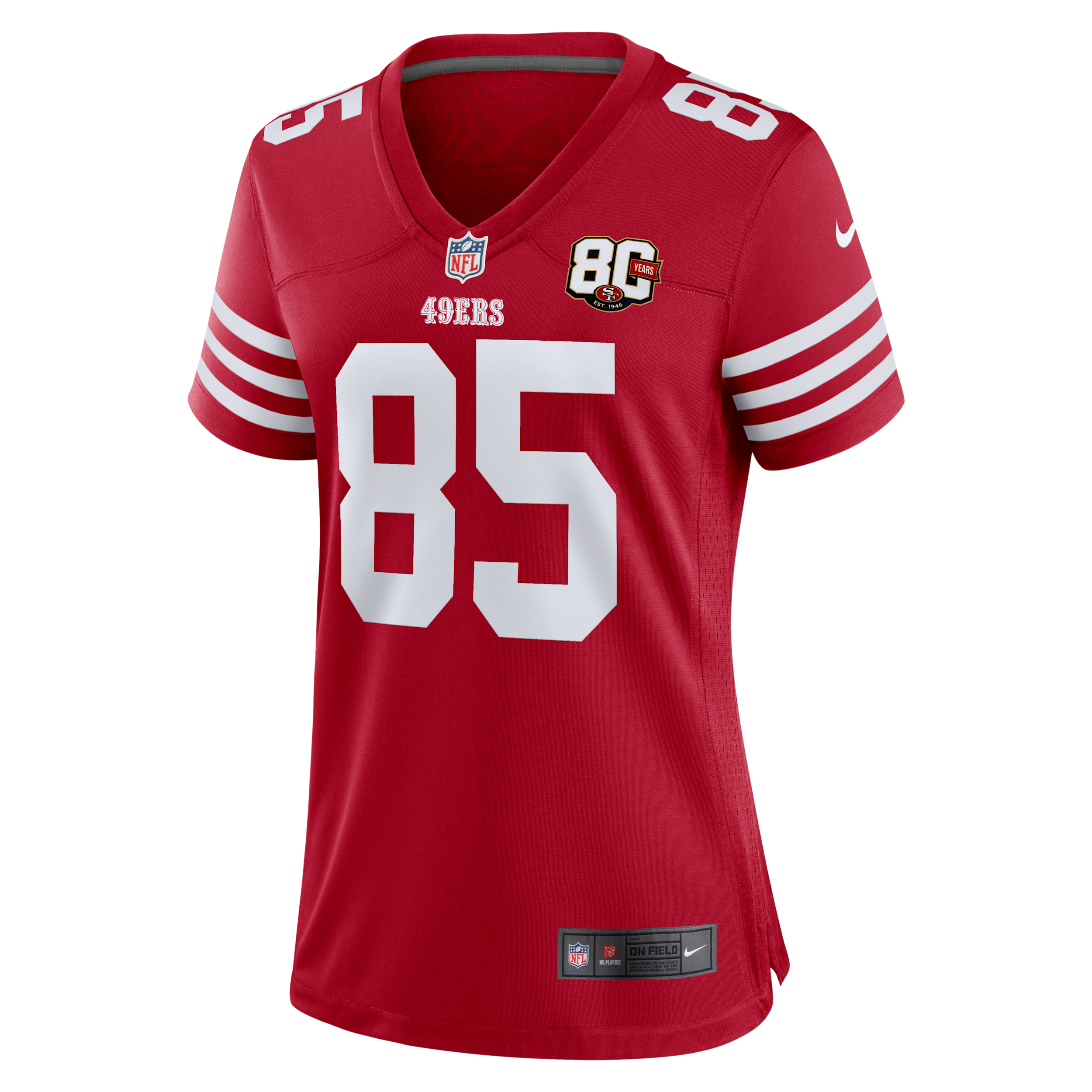 George Kittle San Francisco 49ers 80th Anniversary Nike Women's NFL Game Jersey in Red | 67NWSAGH9BF-2MR
