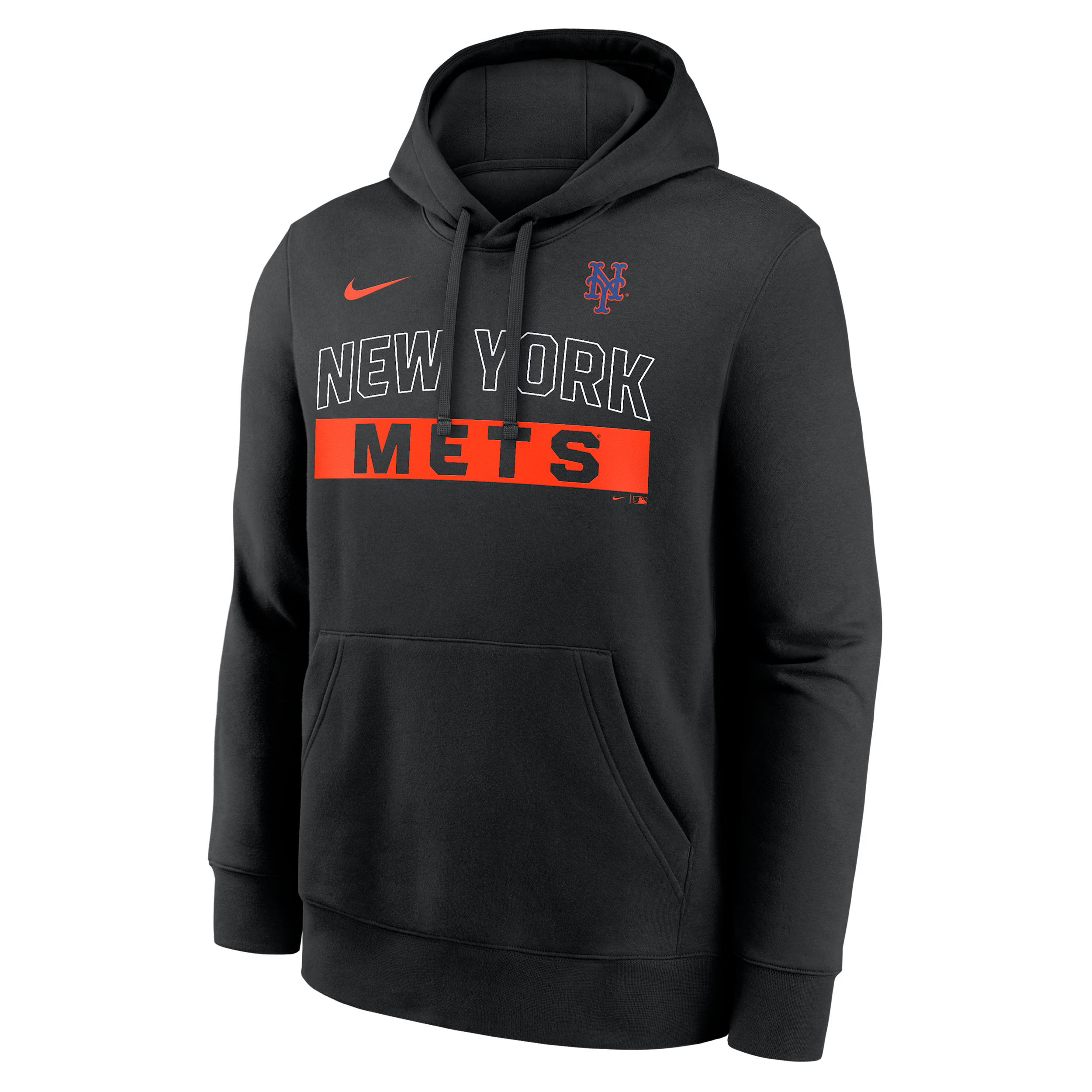 New York Mets Club Nike Men's MLB Pullover Hoodie in Black | NKDK00ANME-2VW